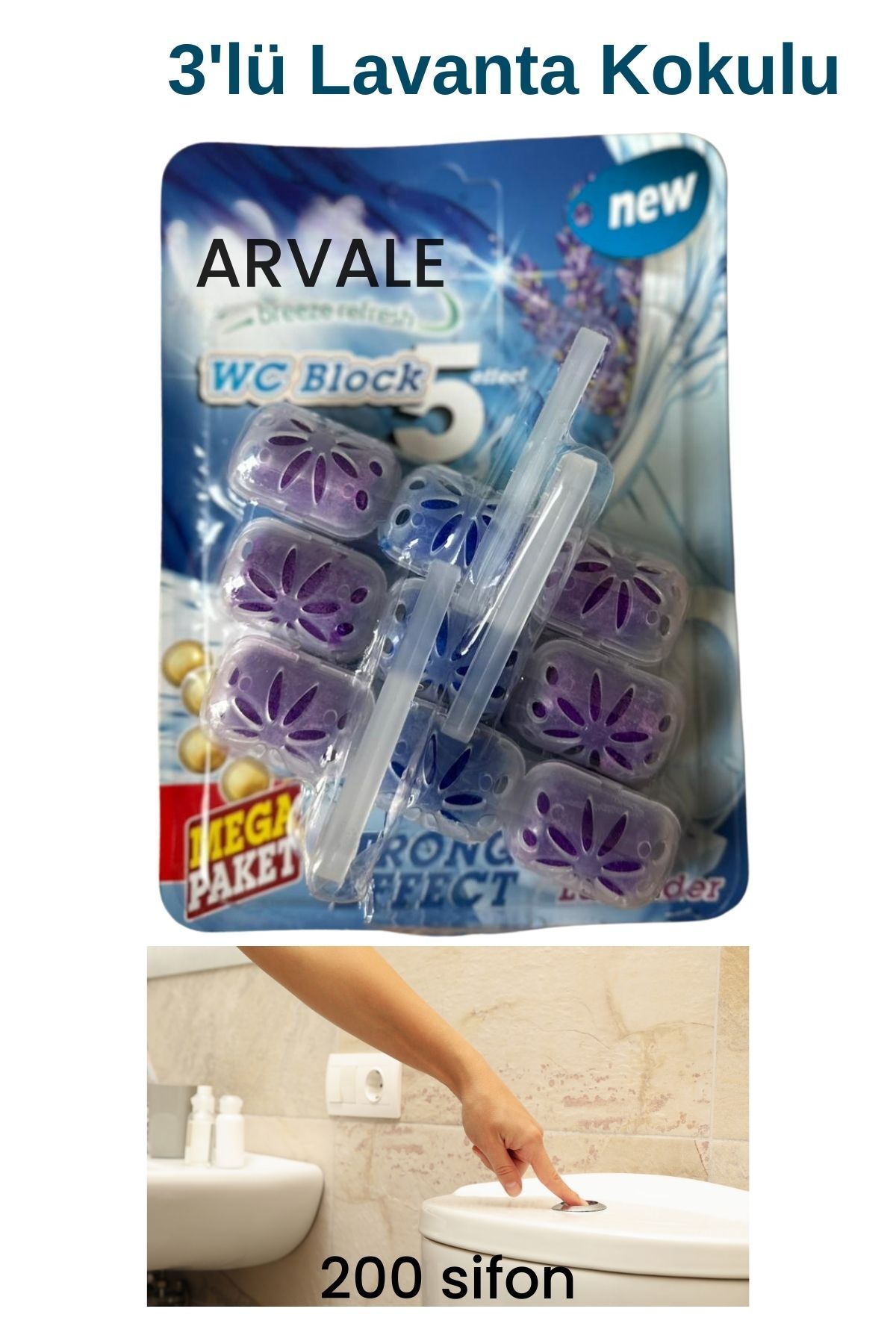 ARVALE 3'lü Lavanta Kokulu Wc Bloğu | 3 x 50 gr