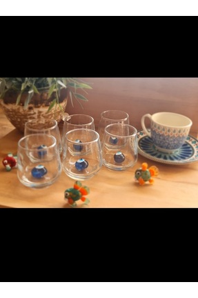 dugacam atölyesi Kahve Yanı Su Bardağı 6'lı Set Murano Cam Figürlü
