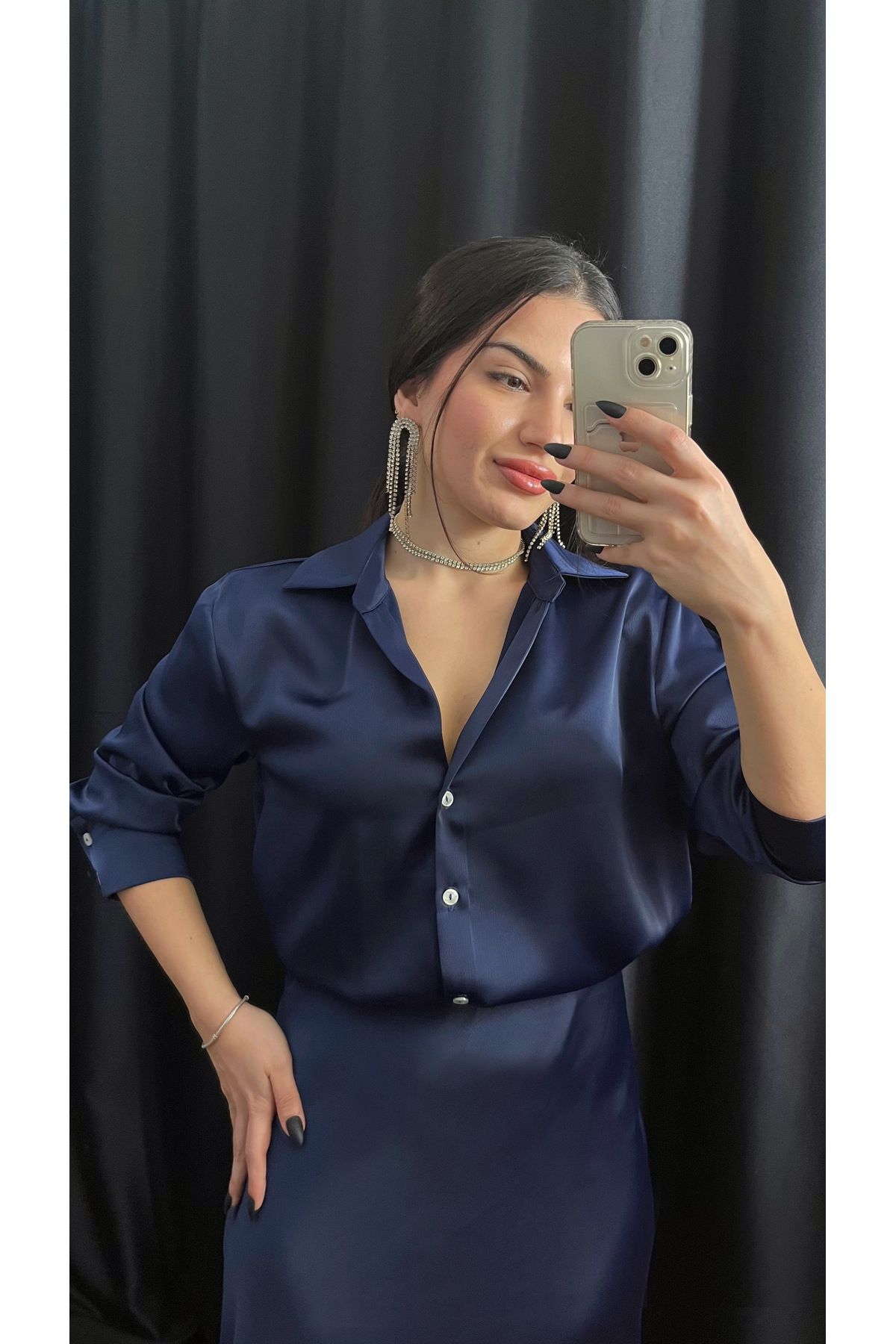 Butik LACİVERT PREMIUM SATEN GÖMLEK