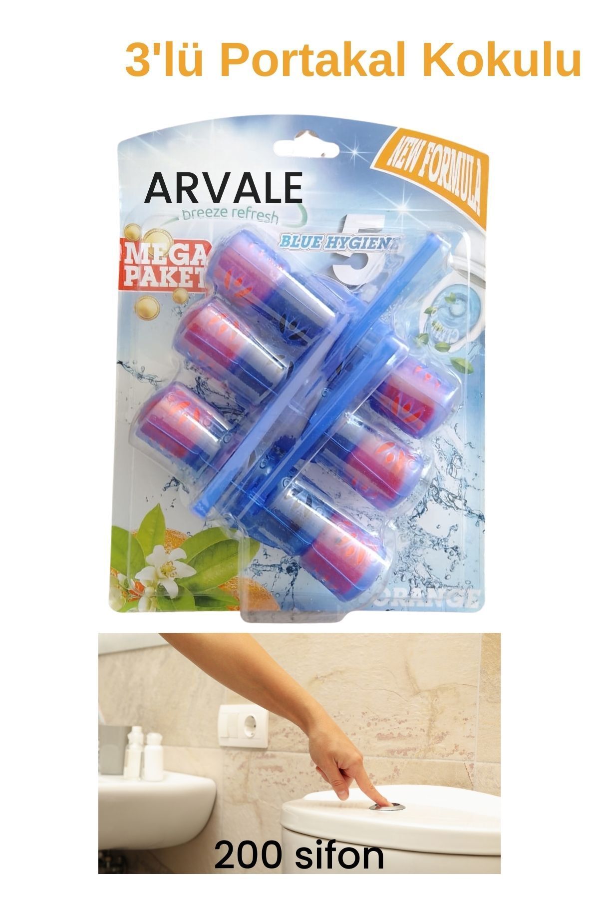 ARVALE 3'lü Portakal Kokulu Wc Bloğu | 3 x 50 gr