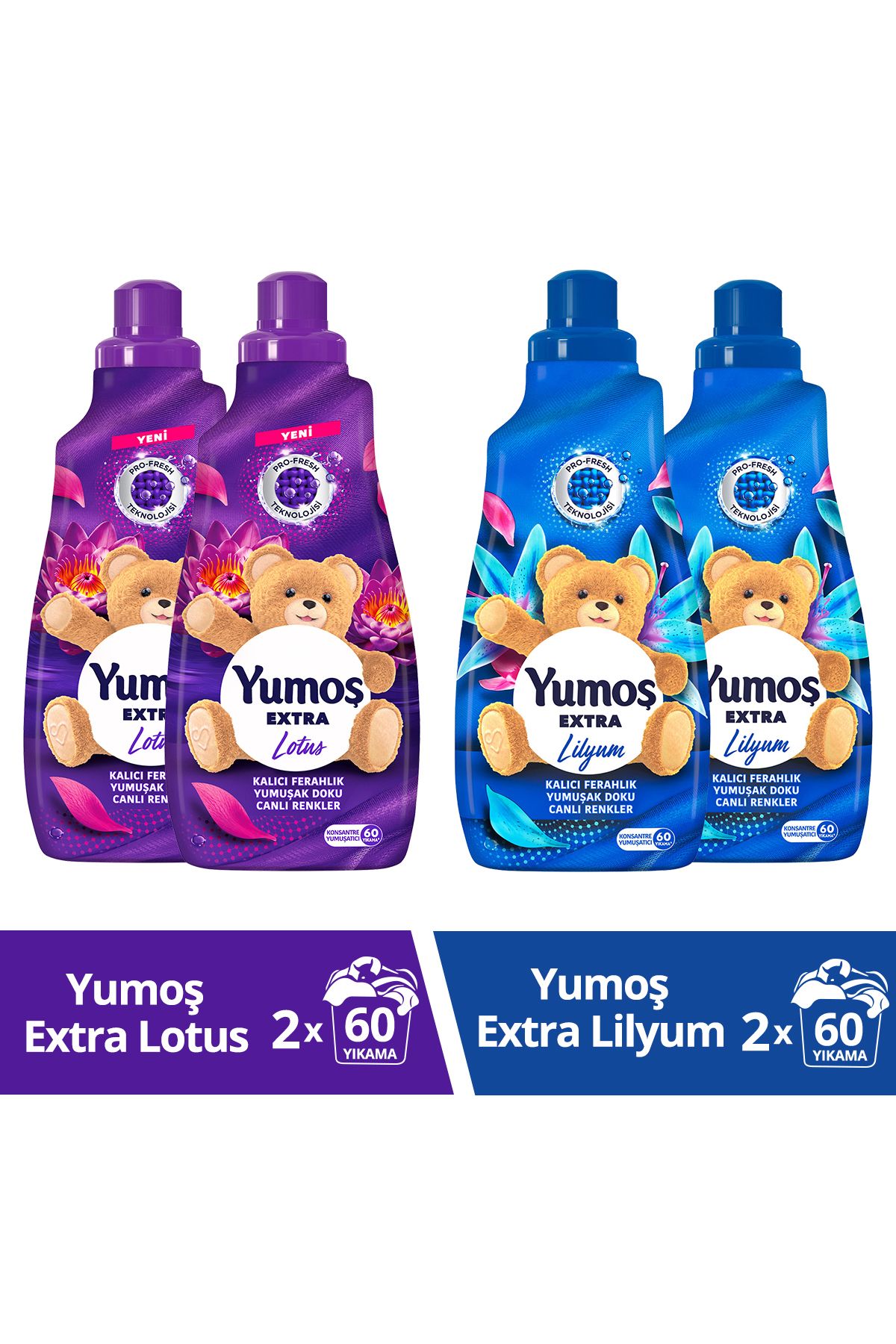 Yumoş Yumoş Extra Yumuşatıcı Lotus ml 1440ml x2 + Yumoş Extra Konsantre Çamaşır Yumuşatıcı Lilyum 1440ml x