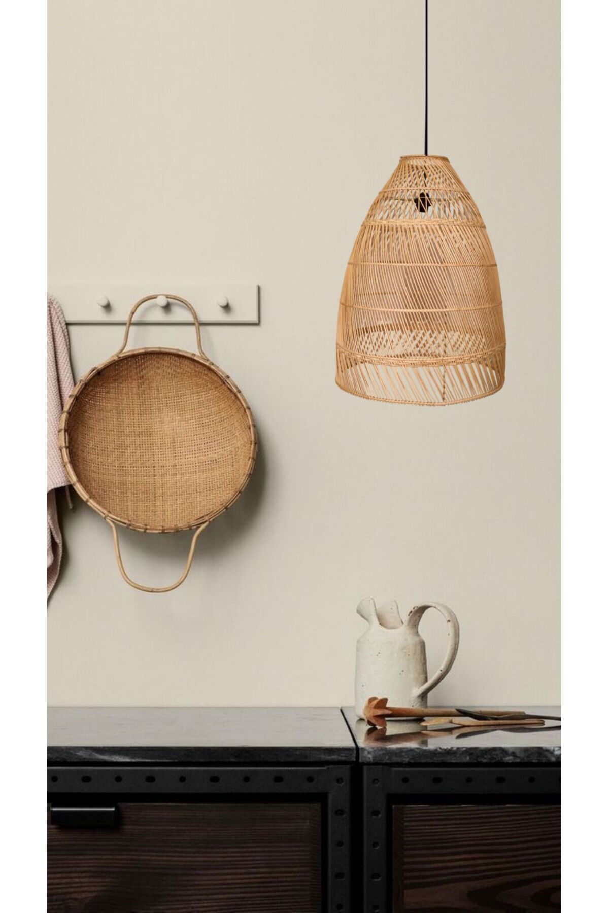 BOHEME LAMP BELLA DOĞAL RATTAN BAMBU SARKIT AVİZE LAMBA BOHEM İSKANDİNAV MODERN AYDINLATMA 66 X 52 CM