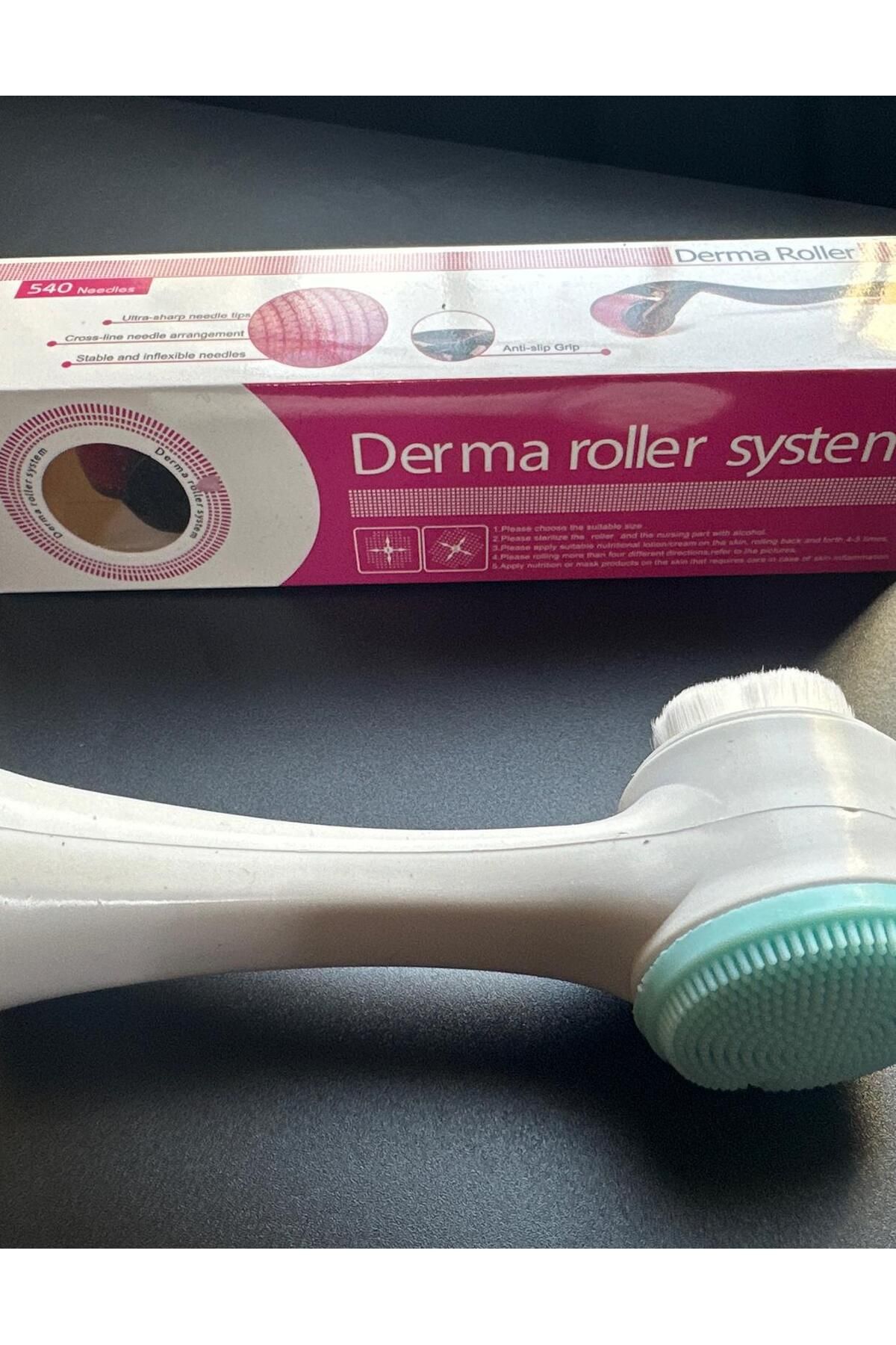 KARAASLAN Çift Taraflı Yüz Temizleme Fırçası Silikon+Titanyum Uçlu 540 Iğneli Derma Roller 0.5 Mm Cilt- Saç