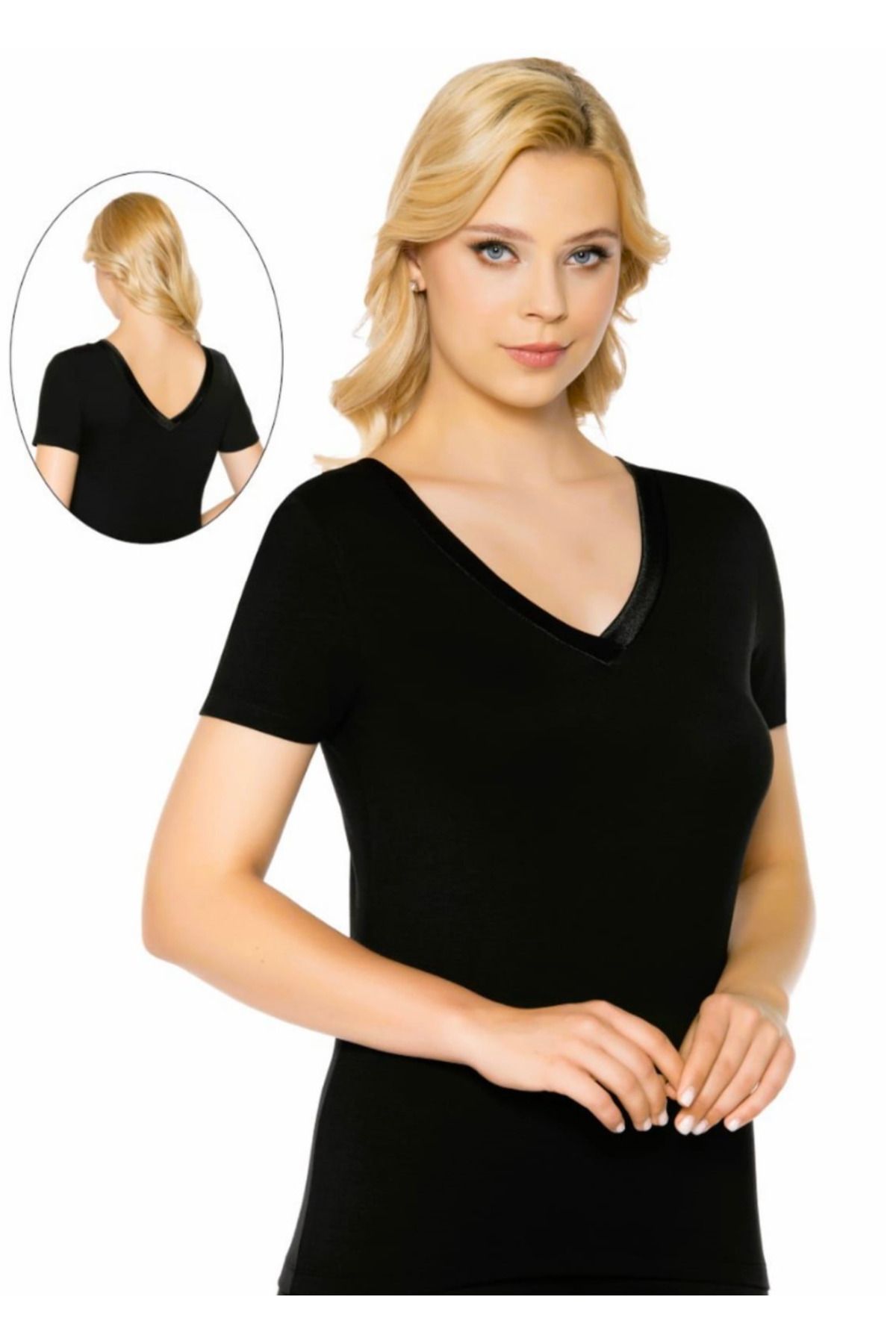 Belinay Kadın, %96 Viscose, V-Yaka, Basic Body