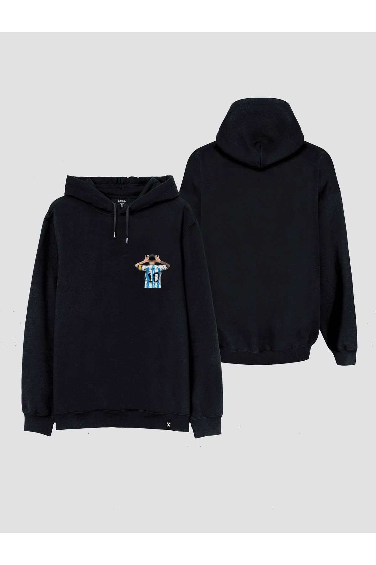 sielta Lionel Messi Göğüs Baskılı  Kapşonlu Unisex Siyah Sweathsirt Hoodie