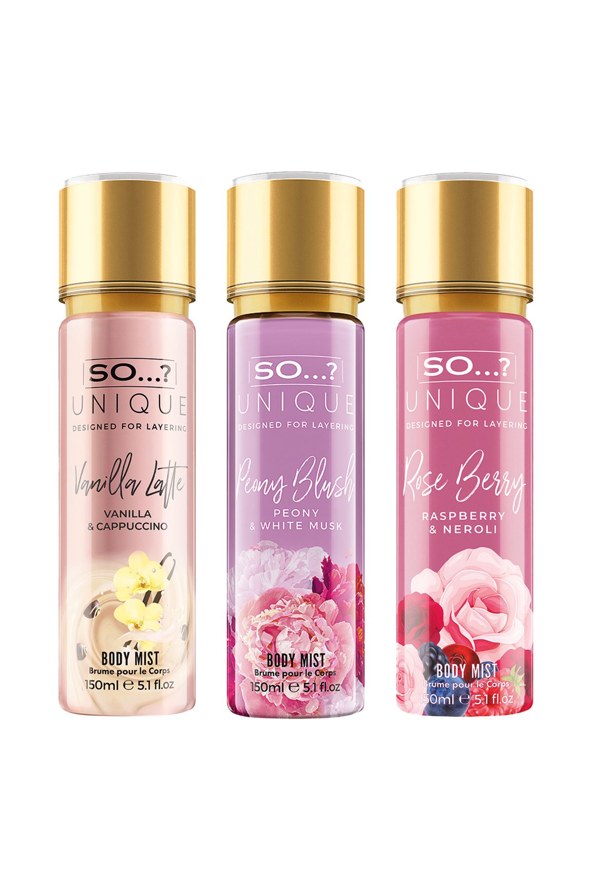 So Fragrance So...? Unique Vanilla Latte, Peony Blush, Rose Berry Vücut Spreyi 3'lü Set