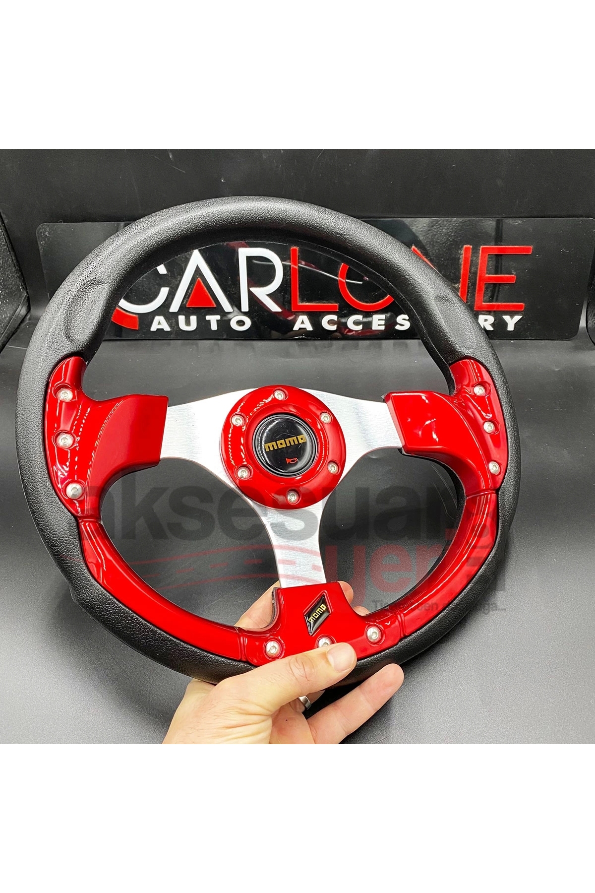 momo%♡ carlone Momo Spor Direksiyon 32cm Kırmızı-Siyah Yarış Spor