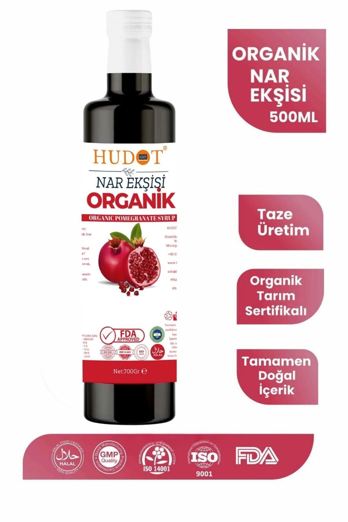 HUDOT Organik Nar Ekşisi - FDA Onaylı 700 Gr