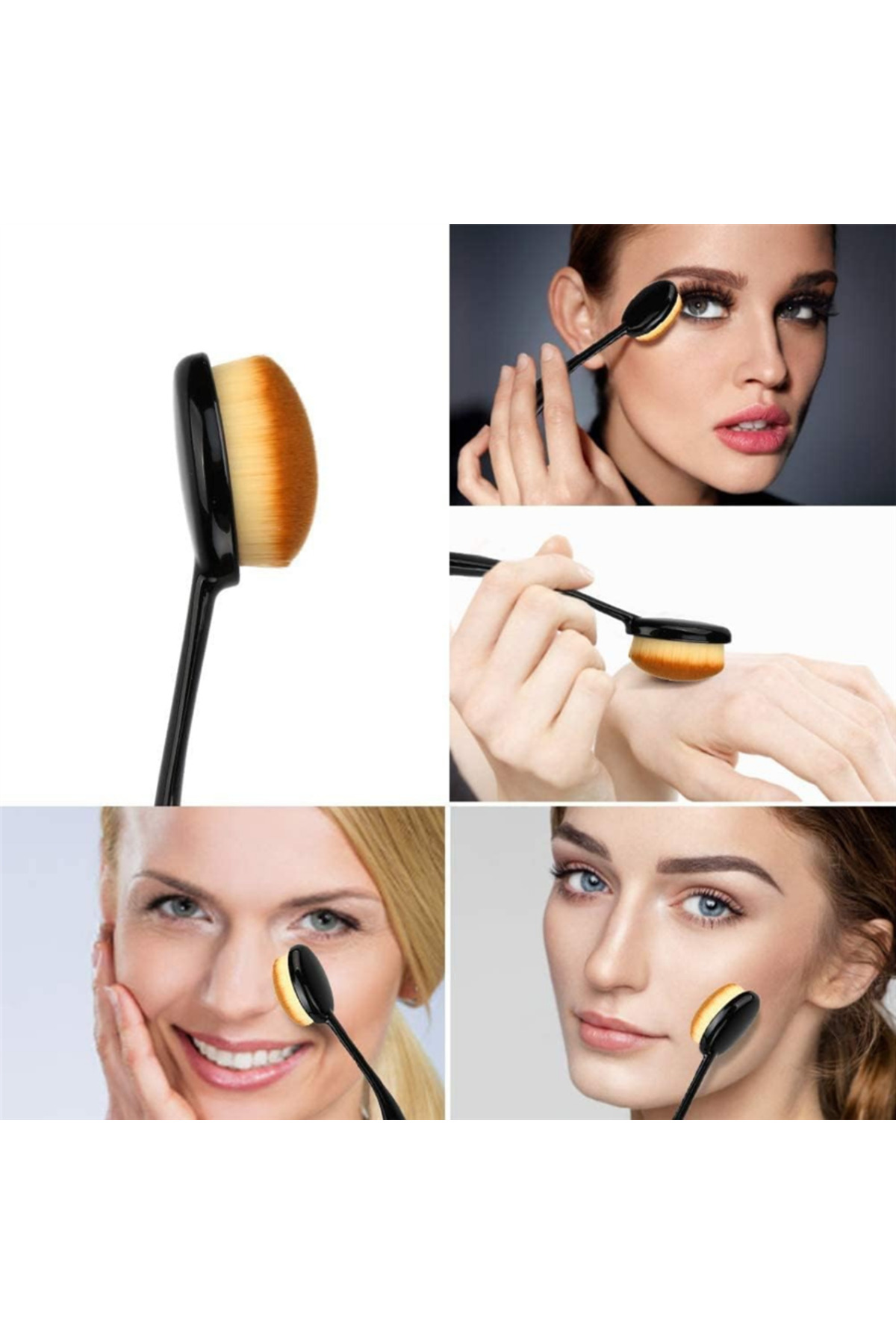 برس آرایش صورت حرفه‌ای، برس بیضی شکل، قاشقی، زاویه‌دار افقی، برس کرم پودر — OMI08-8102 — تصویر 6 از 9
