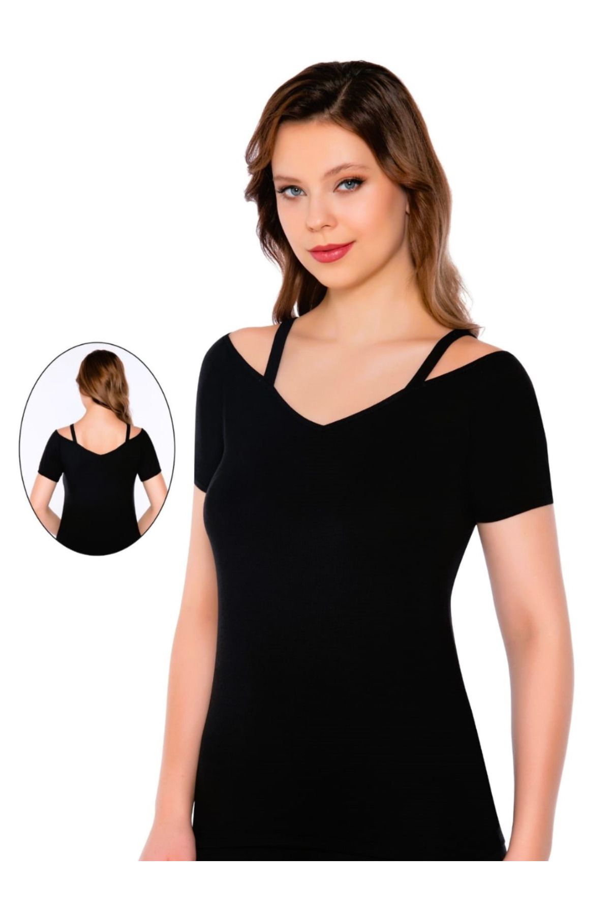 Belinay Kadın, %96 Viscose, V-Yaka, Omuz Detaylı Body