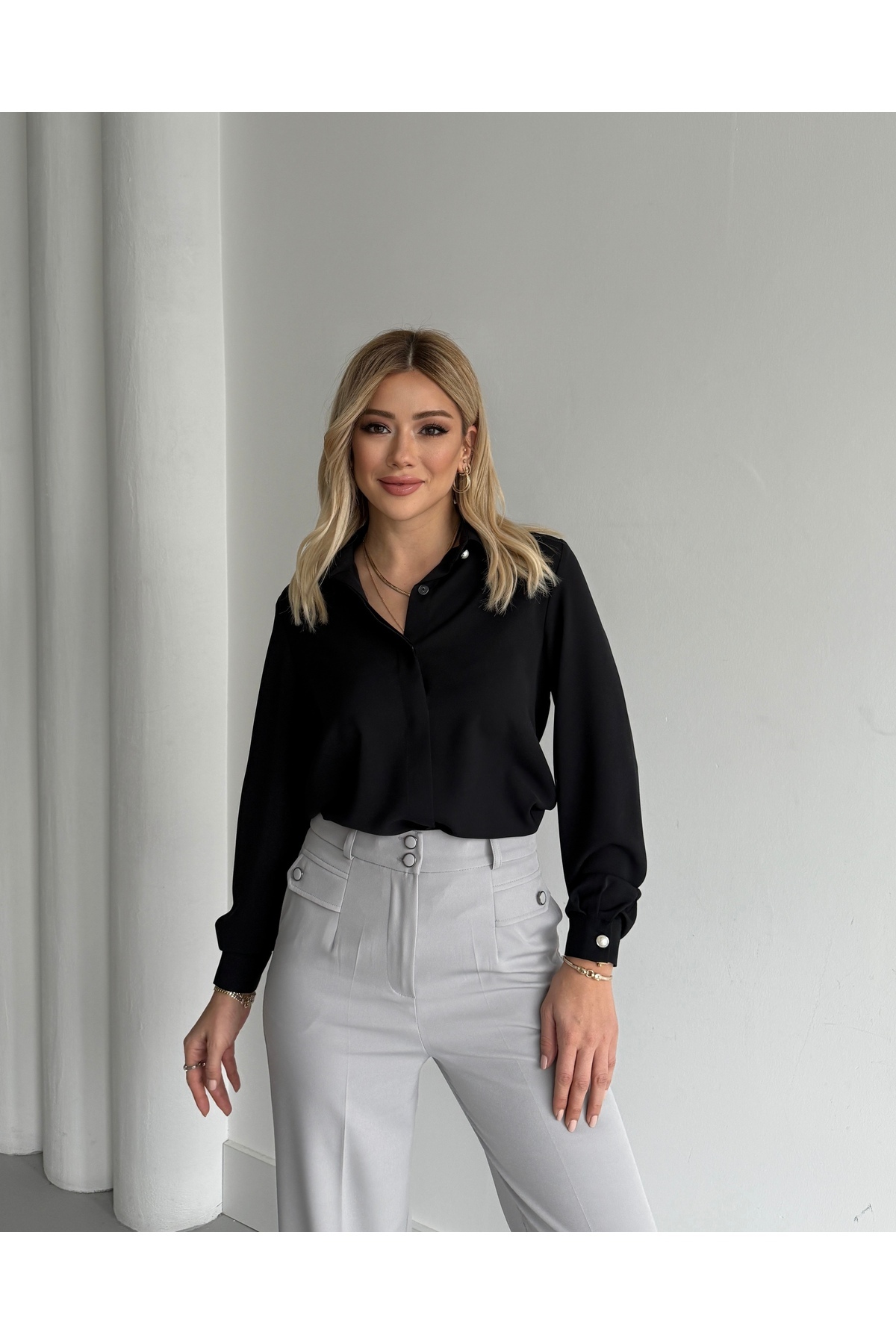 VUNTAL  GİZİL GÜĞMELİ İNCE DETAY GÖMLEK - Görsel 5