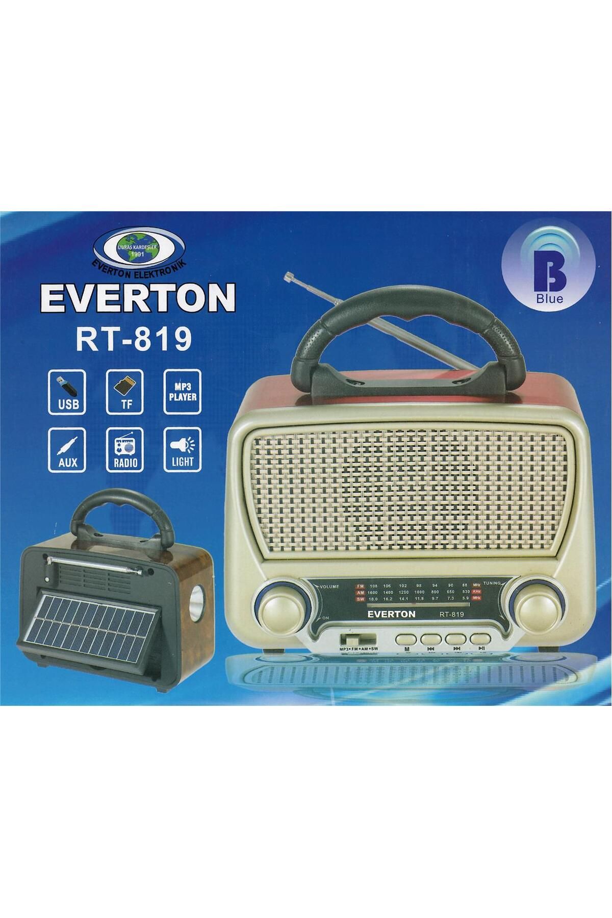 Vobotek Teknoloji Everton Rt-819 (Solar Güneş Panelli) Bluetooth Fm-Usb-Tf Card-AUX Şarjlı Nostaljik Radyo El Feneri