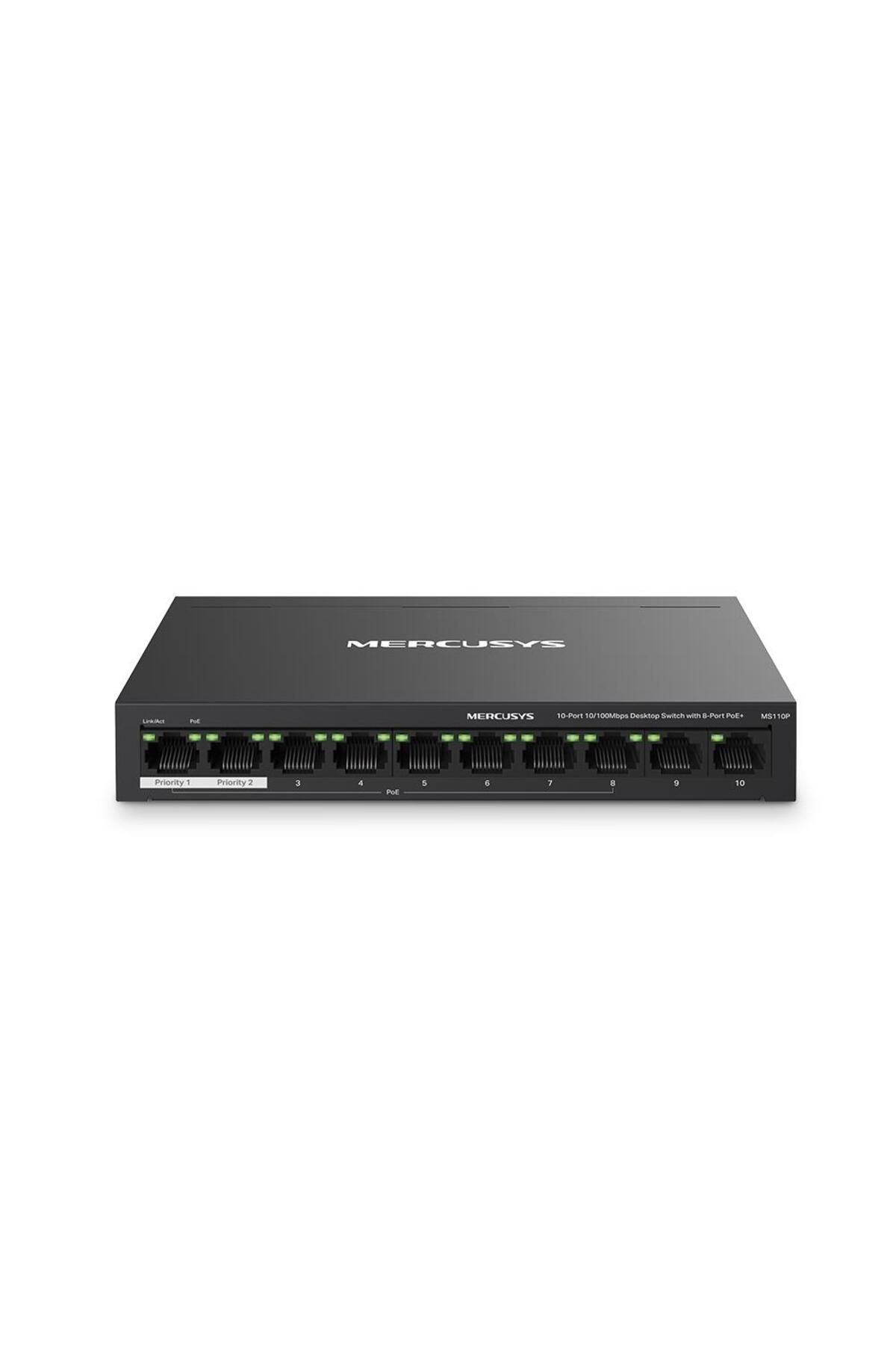 Vobotek Teknoloji -Link Mercusys MS110P 8 Port 10-100 Mbps Poe+ 2 Port 10-100 Switch Metal Kasa