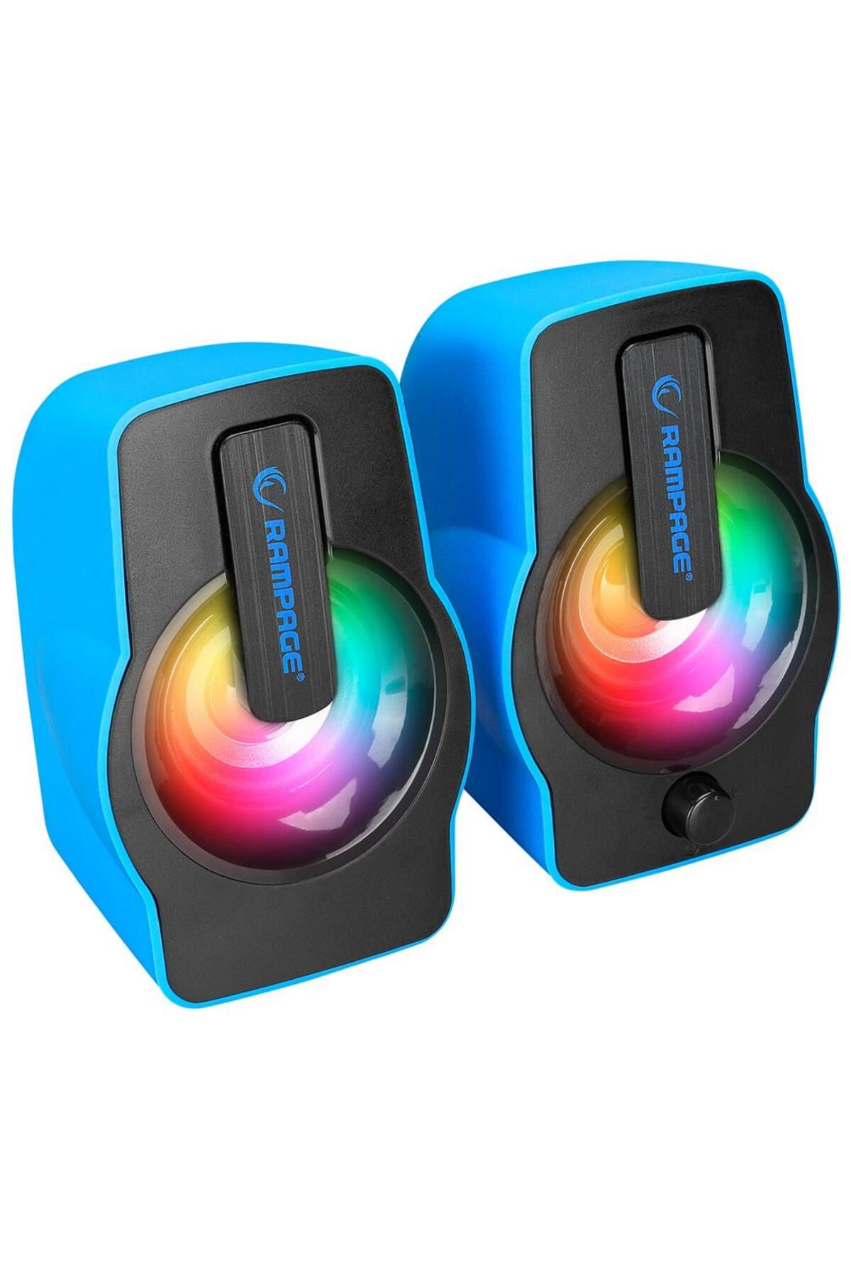 Vobotek Teknoloji Rampage RMS-G7 FALSETTO 2.0 6 Watt RGB Ledli Mavi Multimedia Gaming USB Speaker