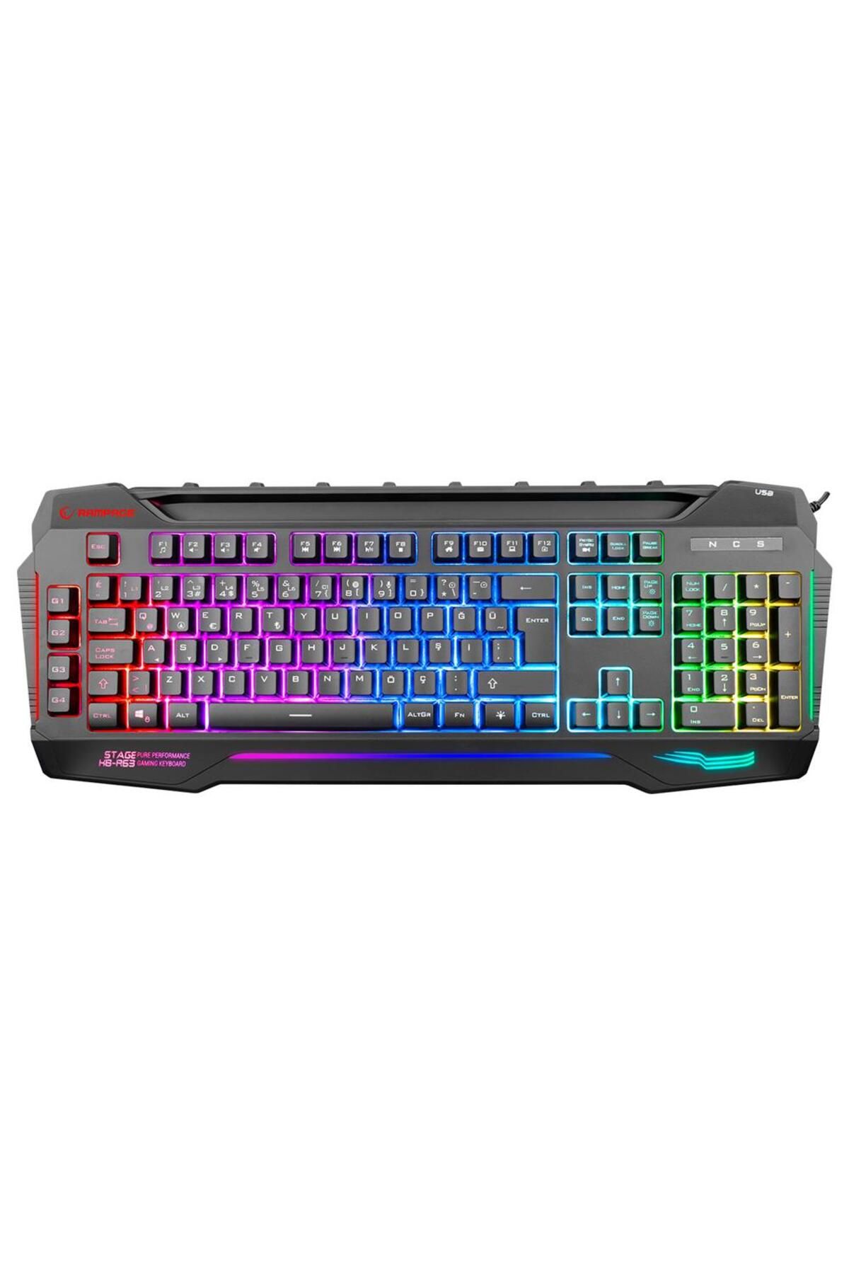 Vobotek Teknoloji Rampage KB-R63 STAGE Siyah 4 Makro Fonksiyon Sese Duyarlı Işıklı RGB Q USB Oyuncu Klavyesi