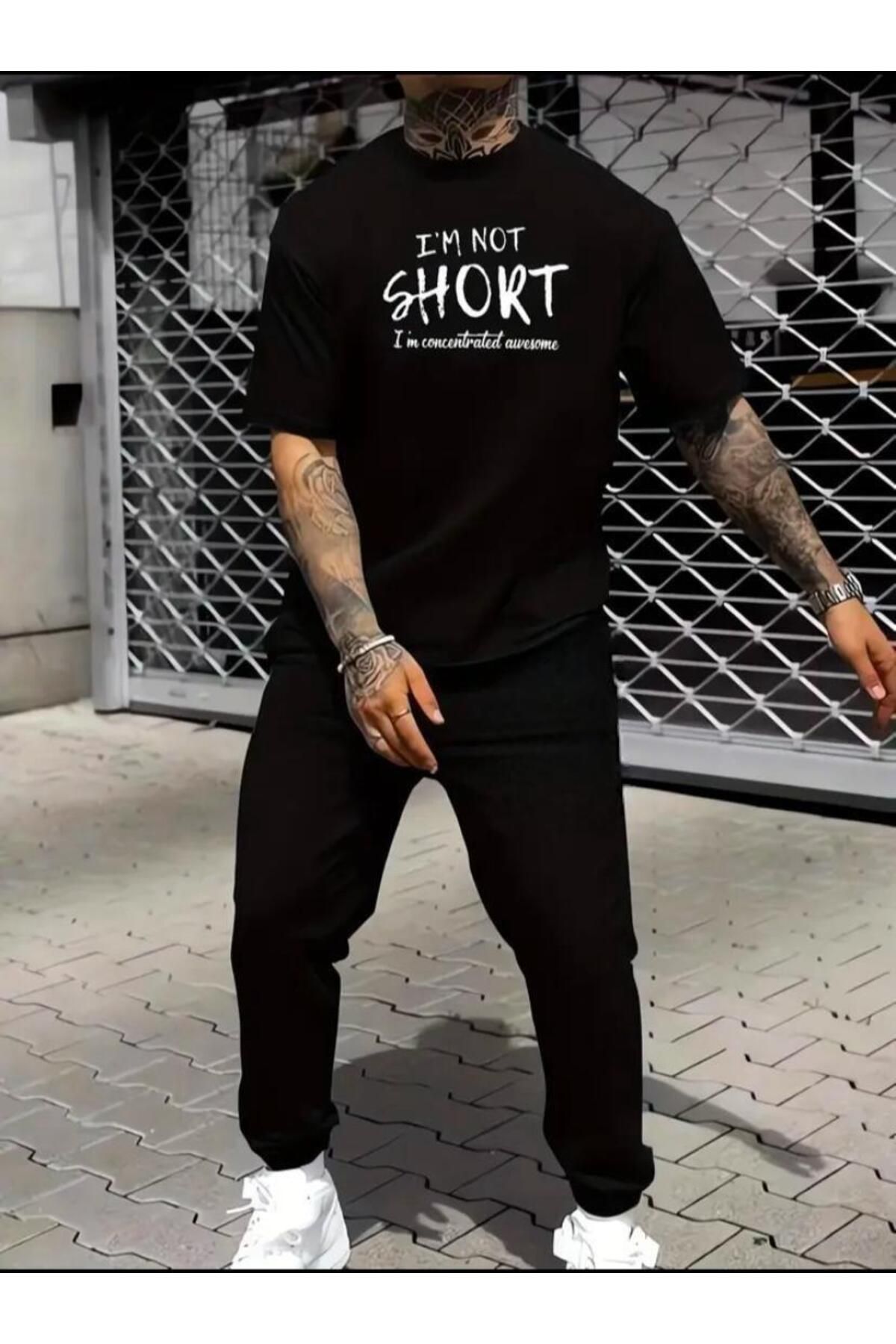 Medinenur I'm Not Short  Baskılı T-shirt Eşofman Altı Jogger Rahat Kalıp  Eşofman Takım