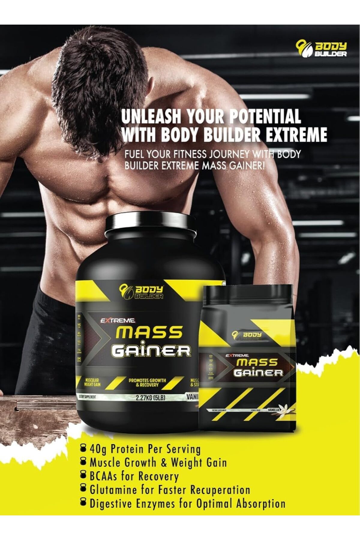 Body Builder-Extreme Mass Gainer, Vanilla, 10 LB 2
