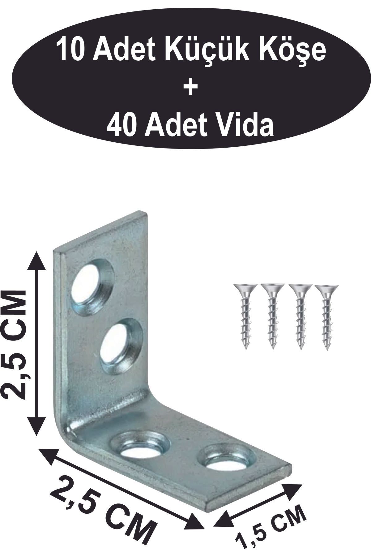 Dempol 2,5x2,5 Cm Raf Altı L Köşe 10 Adet + 40 Adet Vida