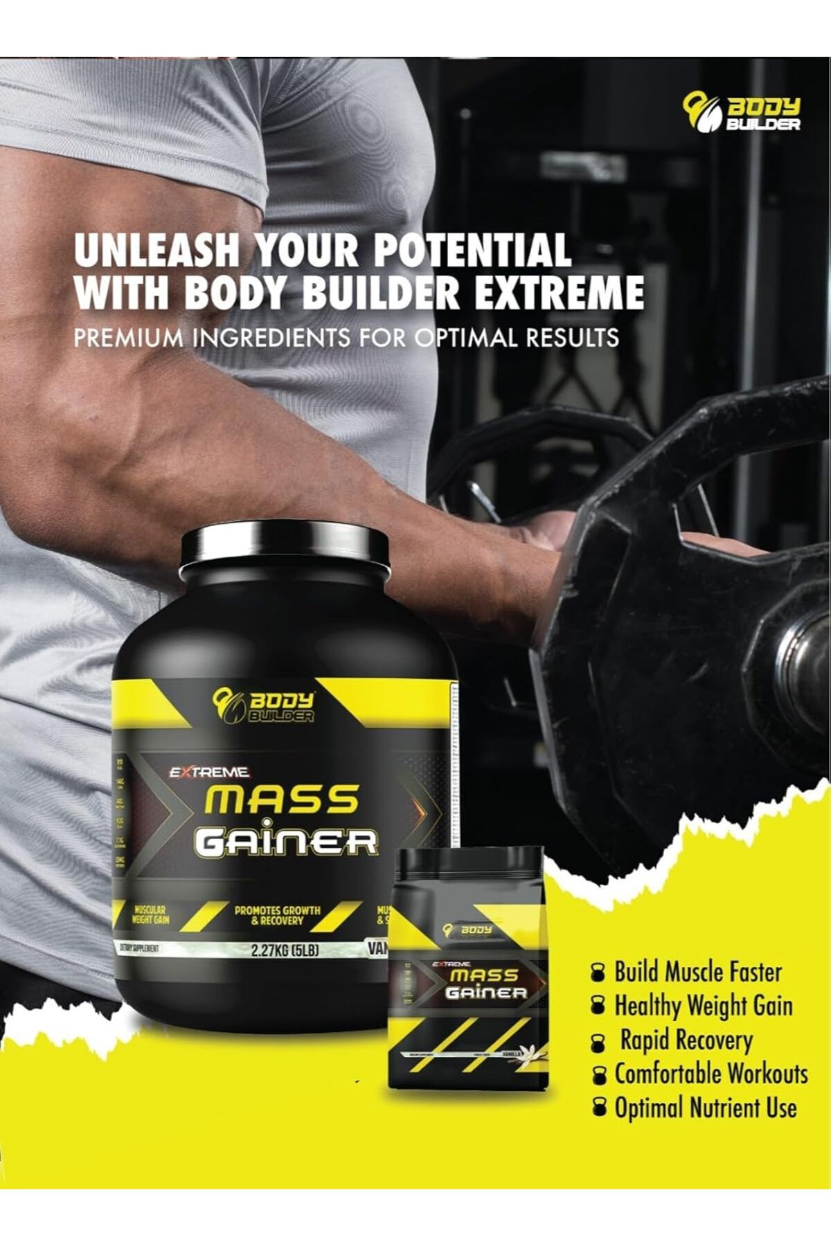 Body Builder-Extreme Mass Gainer, Vanilla, 10 LB 3