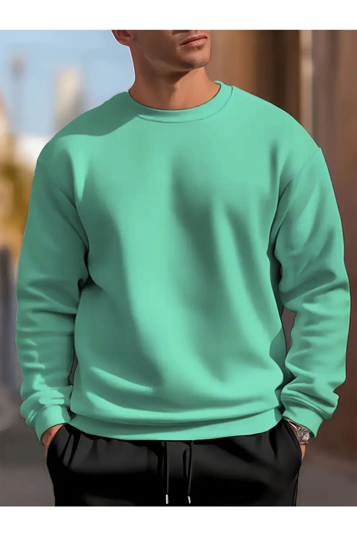 baxada Erkek Mint Yeşili Oversize Bisiklet Yaka Sweatshirt