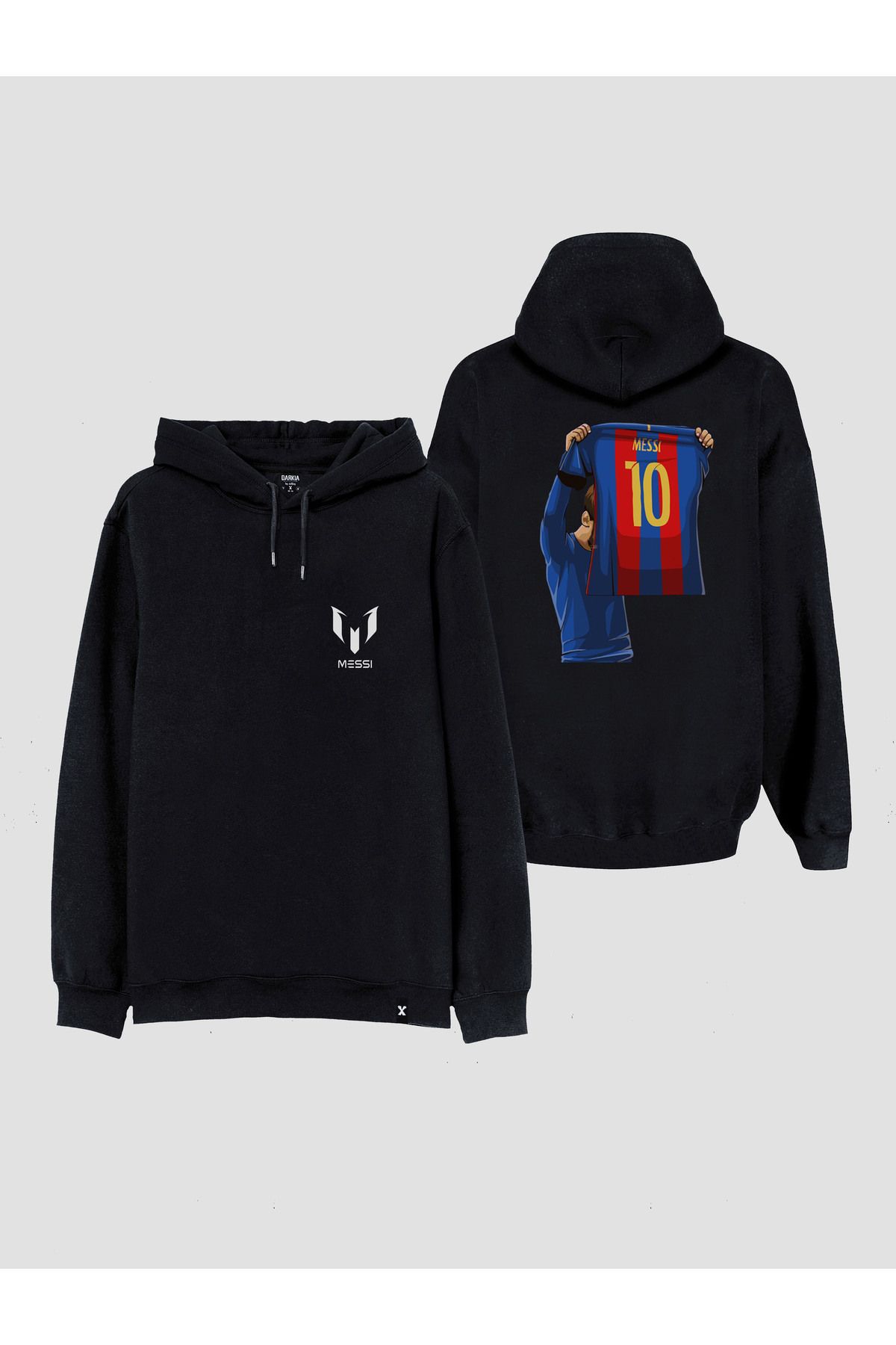 sielta Futbolcu Messi Baskılı Çift Taraflı Kapşonlu Unisex Siyah Sweathsirt