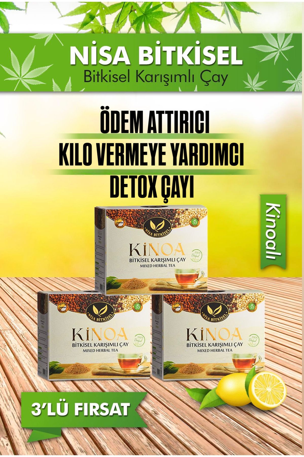 NİSA BİTKİSEL Kilo Vermeye Yardimci Detox Kinoa Karisik Bitki Çayı 3 lü set