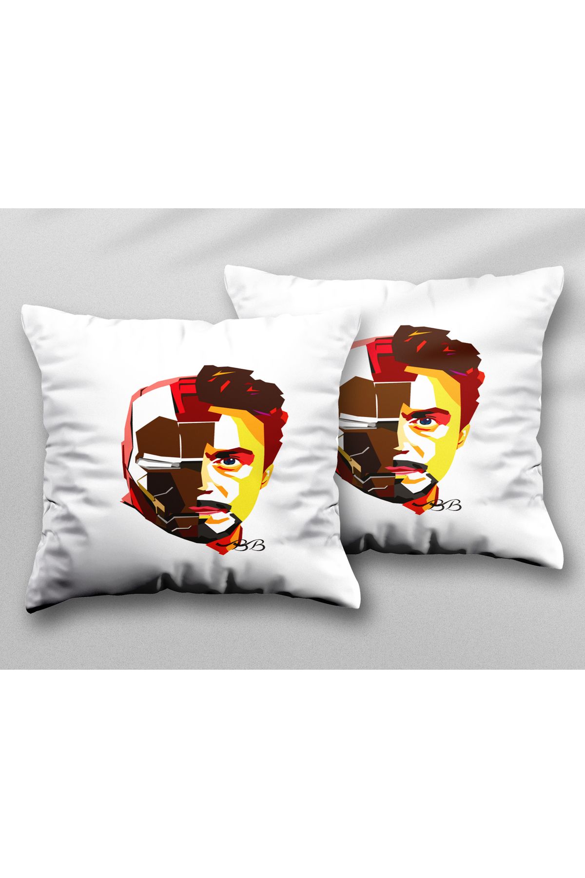 ART HEDİYE Tony Stark Iron Man İki ADET iki Tarafı Baskılı Yıkanabilir Yastık Kırlent Kılıfı