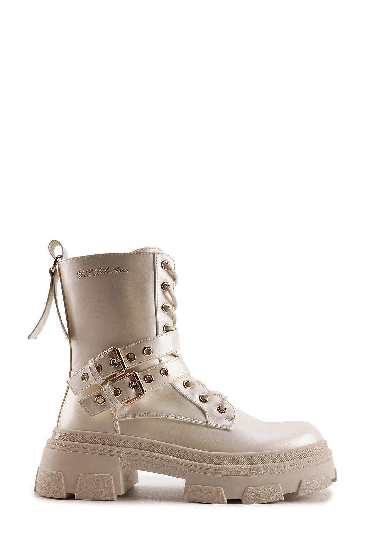 U.S. Polo Assn. Kadın Şık Tokalı Appearance Rock Bej Kışlık Bot - Winter Women Beige Boots