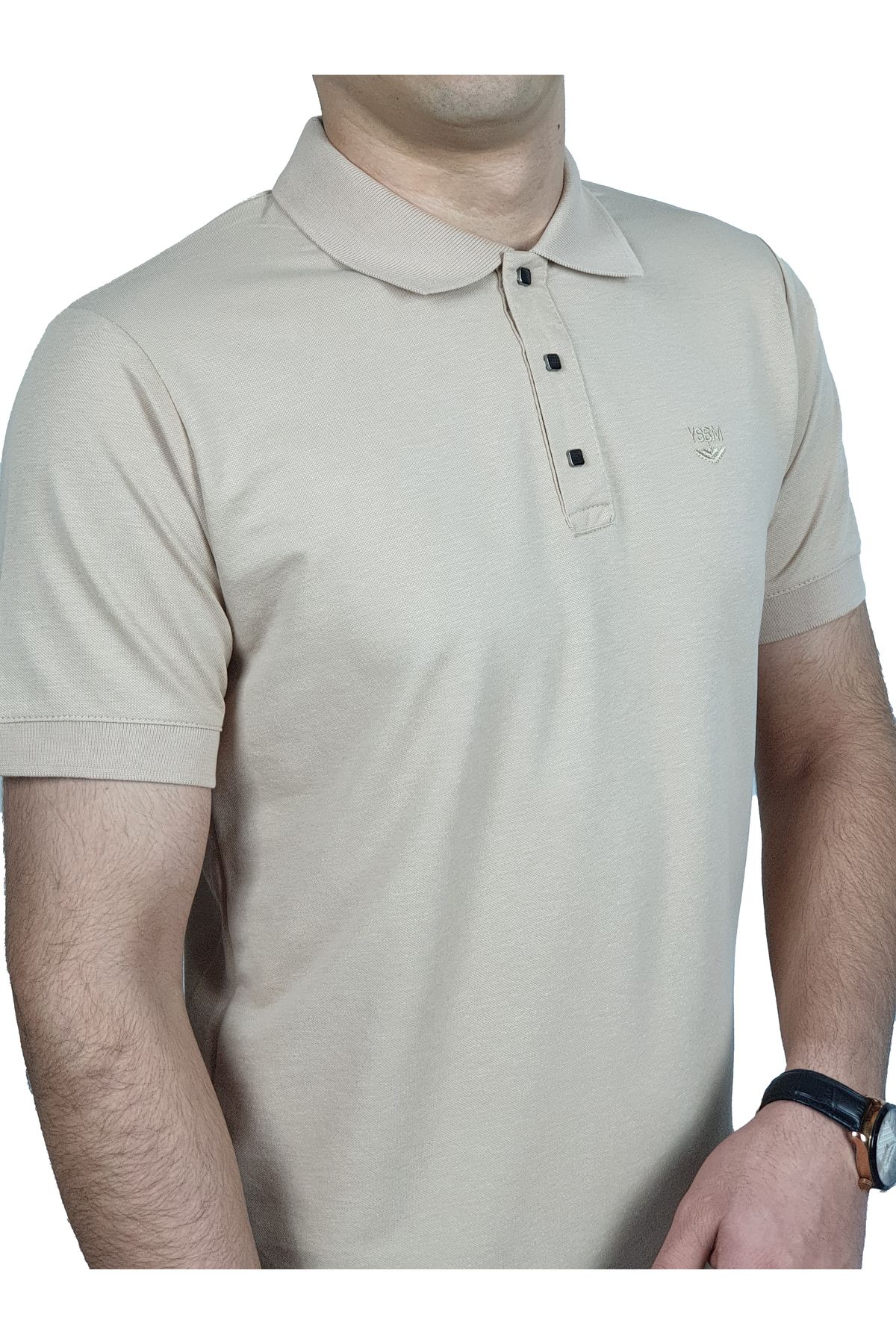 YSBM Erkek Taş Kıvrılmaz Polo Yaka Pamuklu Pike Dokulu Rahat Regular Fit T-shirt 8493