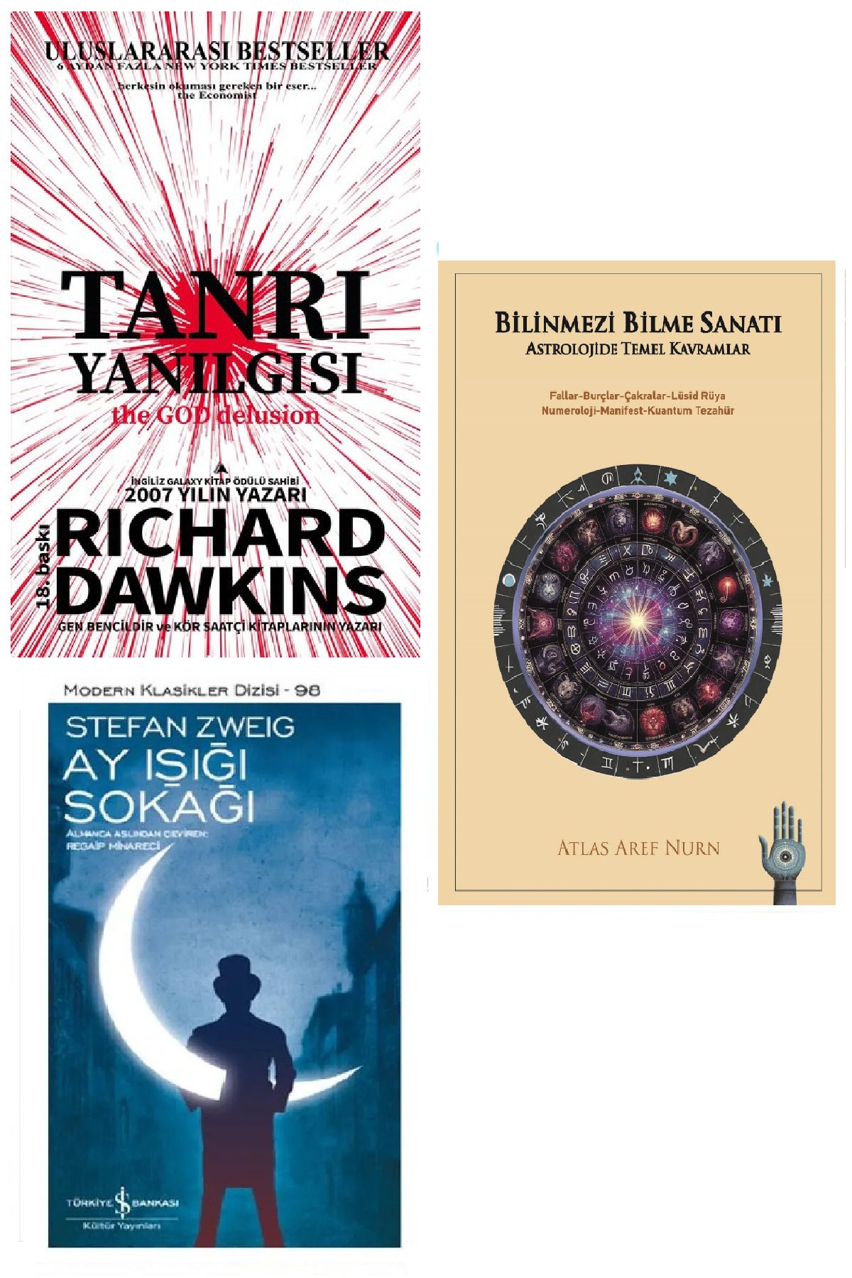 TÜRKİYE İŞ BANKASI KÜLTÜR YAYINLARI Tanrı Yanılgısı Richard Dawkins + Ay Işığı Sokağı + Bilinmezi Bilme Sanatı (Koleksiyon Kitap)