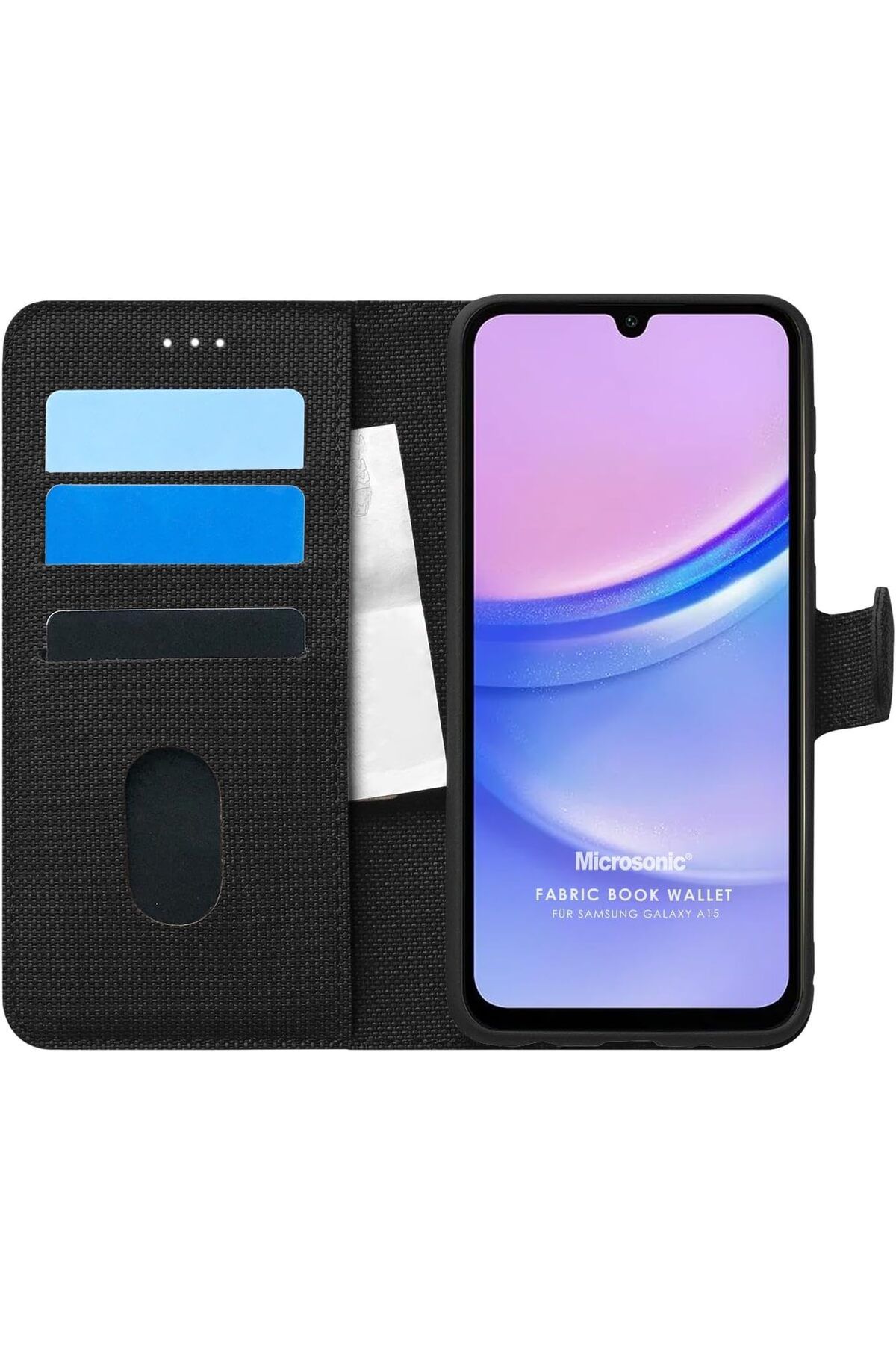 NcK Samsung Galaxy A15 için Kılıf Fabric Book Wallet Siyah [Galaxy A15 ile Uyumlu Kılıf - Siyah]