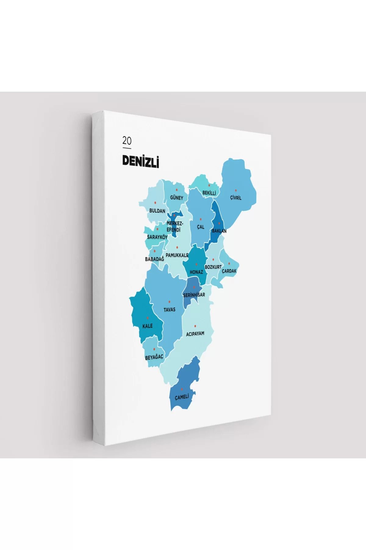 robotrend Denizli İLi Ve İLçeler Haritası Dekoratif Kanvas Tablo 1320