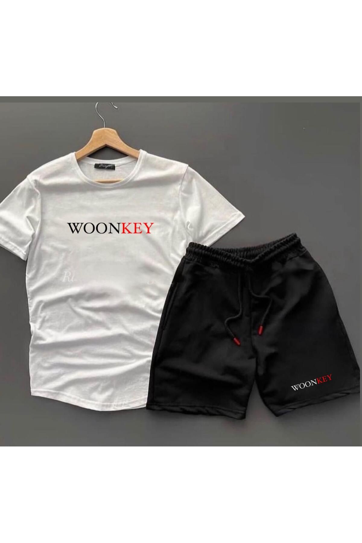 woonkey ERKEK SİYAH WOONKEY BASKILI OVERSİZE T-SHIRT ŞORT 2'Lİ TAKIM