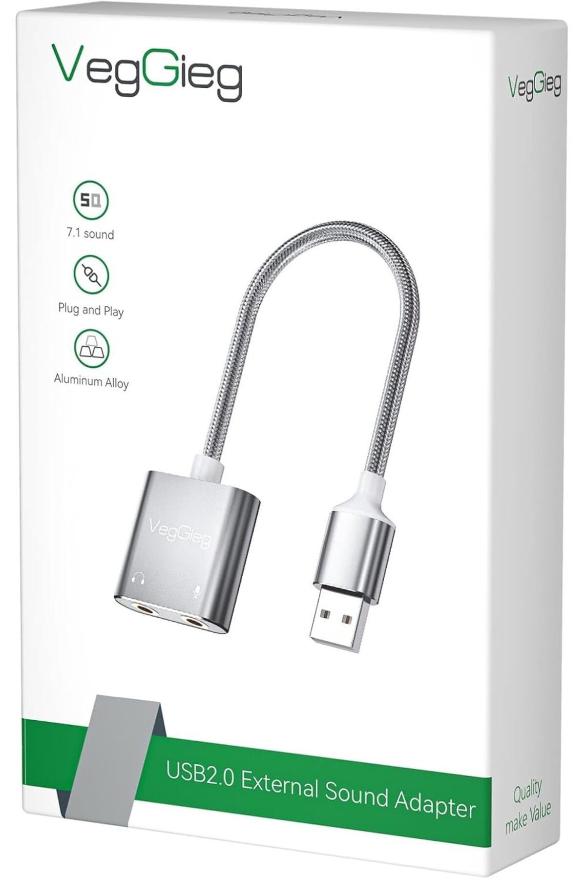 NcK USB Ses Kartı 3.5mm Kulaklık ve Mikrofon Girişli Gri