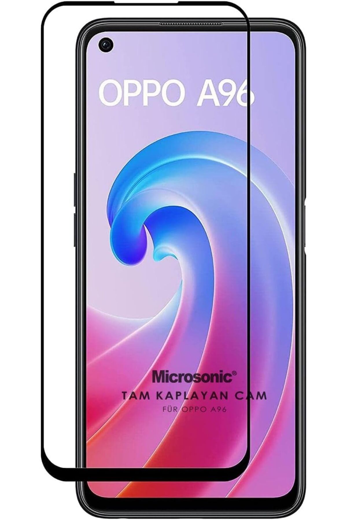 NcK Oppo A96 4G Tam Kaplayan Temperli Cam Ekran Koruyucu Siyah