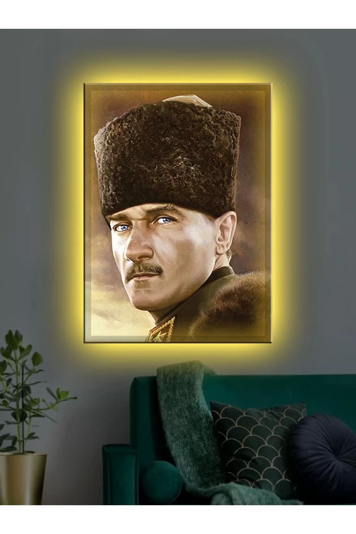 evimera Led Işıklı Mustafa Kemal Atatürk Kanvas Tablo