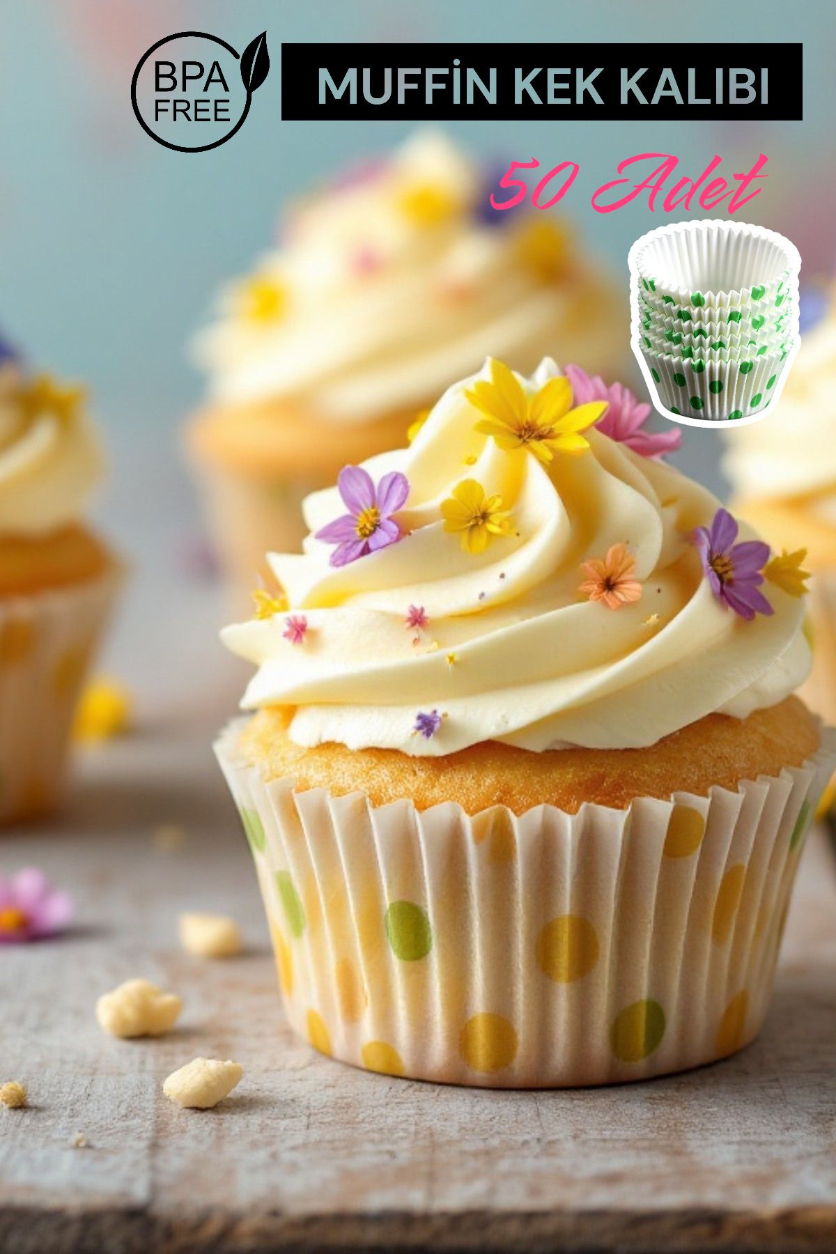 MUF HOME Muffin Cupcake Kağıdı, Renkli Cupcake Muffin Kağıdı Muffin Kek Kalıbı Desenli Browni Kek Kapsülü