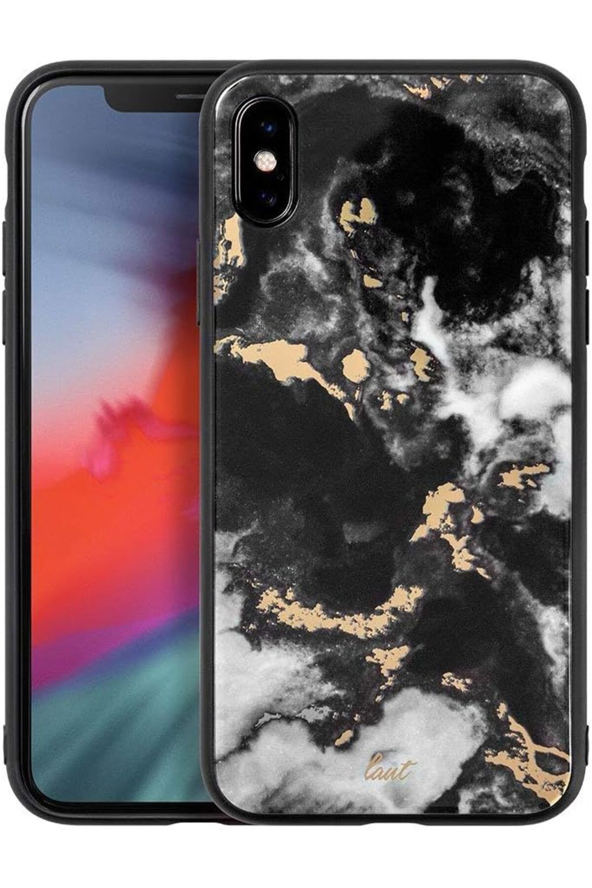 NcK iPhone X/XS İçin Mineral Kılıf Tempered Glass, Siyah