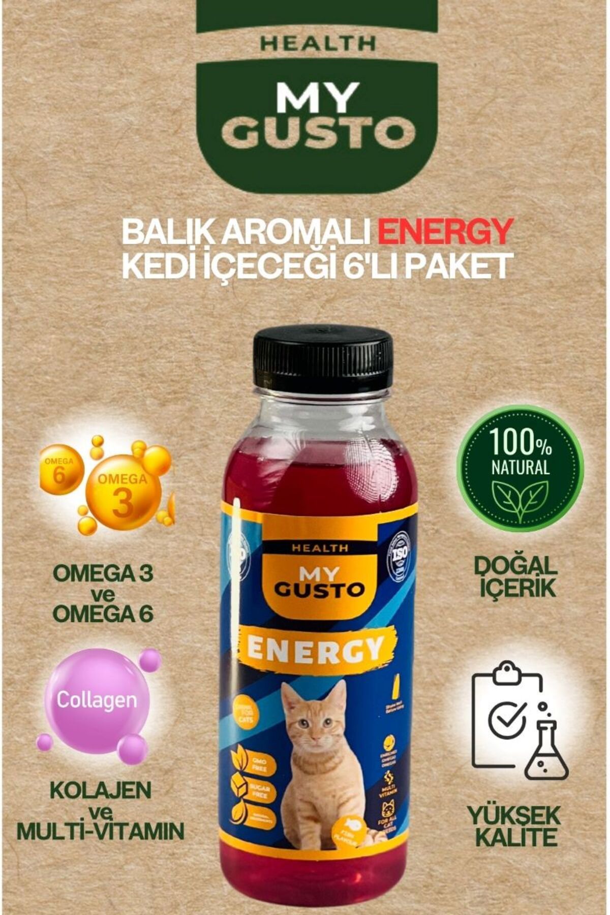 My Gusto Health Energy Kedi İçeceği Balık Aromalı 6'lı Paket 300 ml