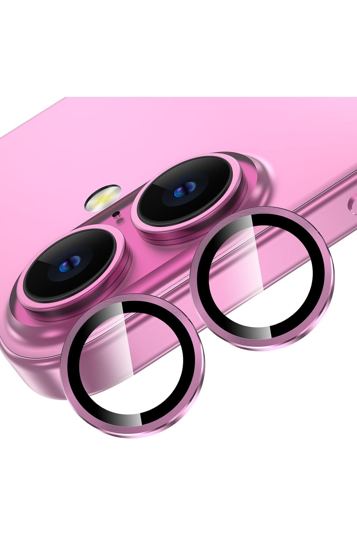 NcK Trend iPhone 16 ve iPhone 16 Plus Uyumlu Kamera Camı Lens Koruyucu Halka Set - Pembe