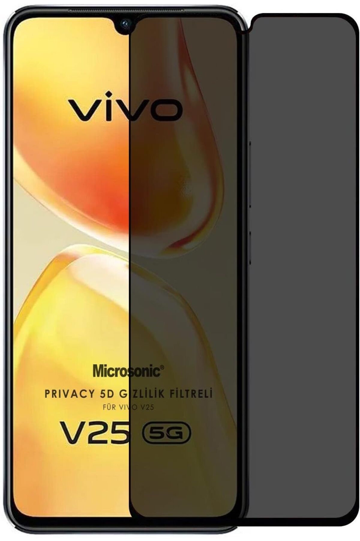 NcK Vivo V25 5G Privacy 5D Gizlilik Filtreli Cam Ekran Koruyucu Siyah