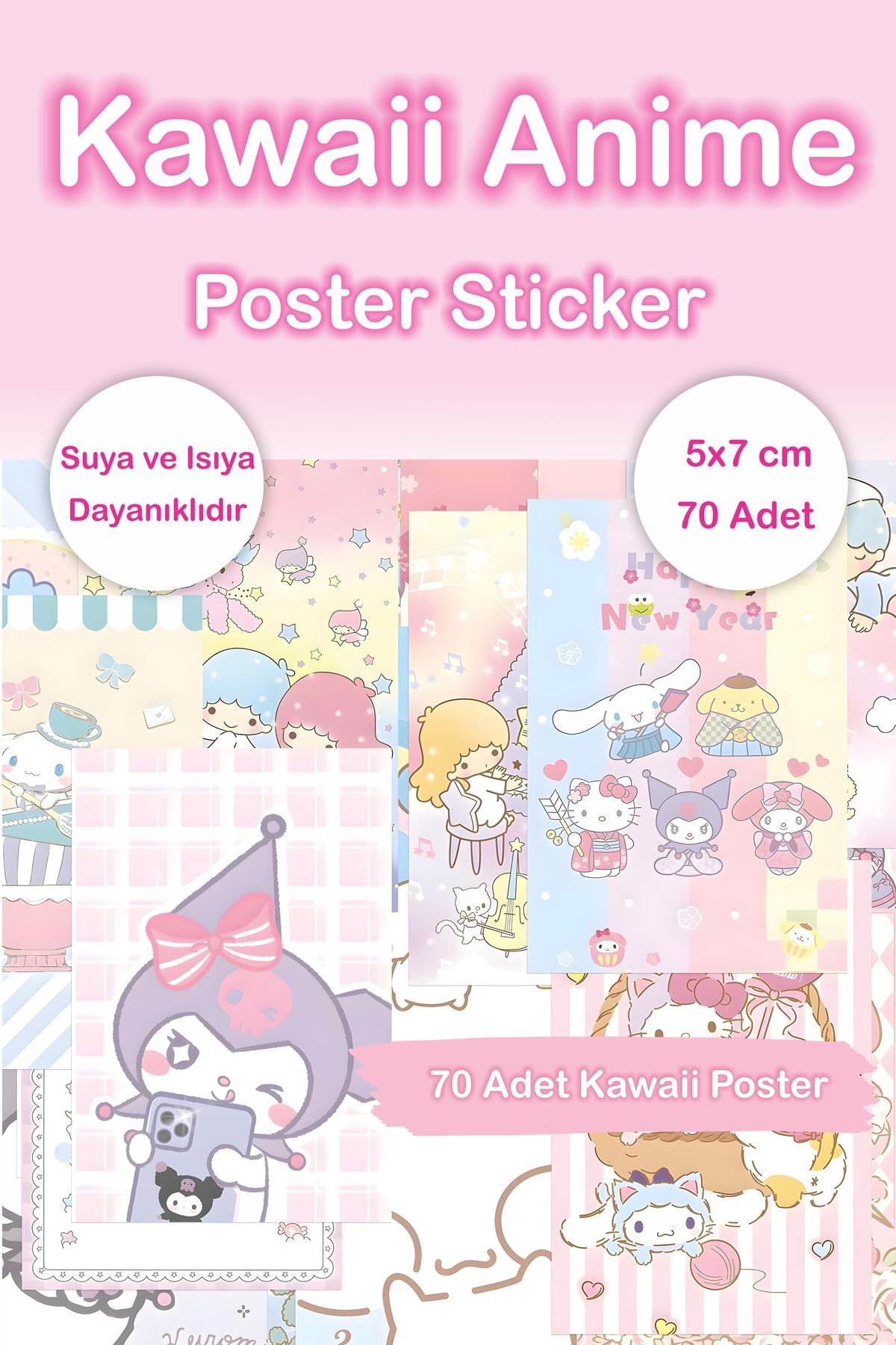 Grafikup 70 Adet Kawaii Anime Poster Sticker Seti - Laptop Defter Suluk Etiketi