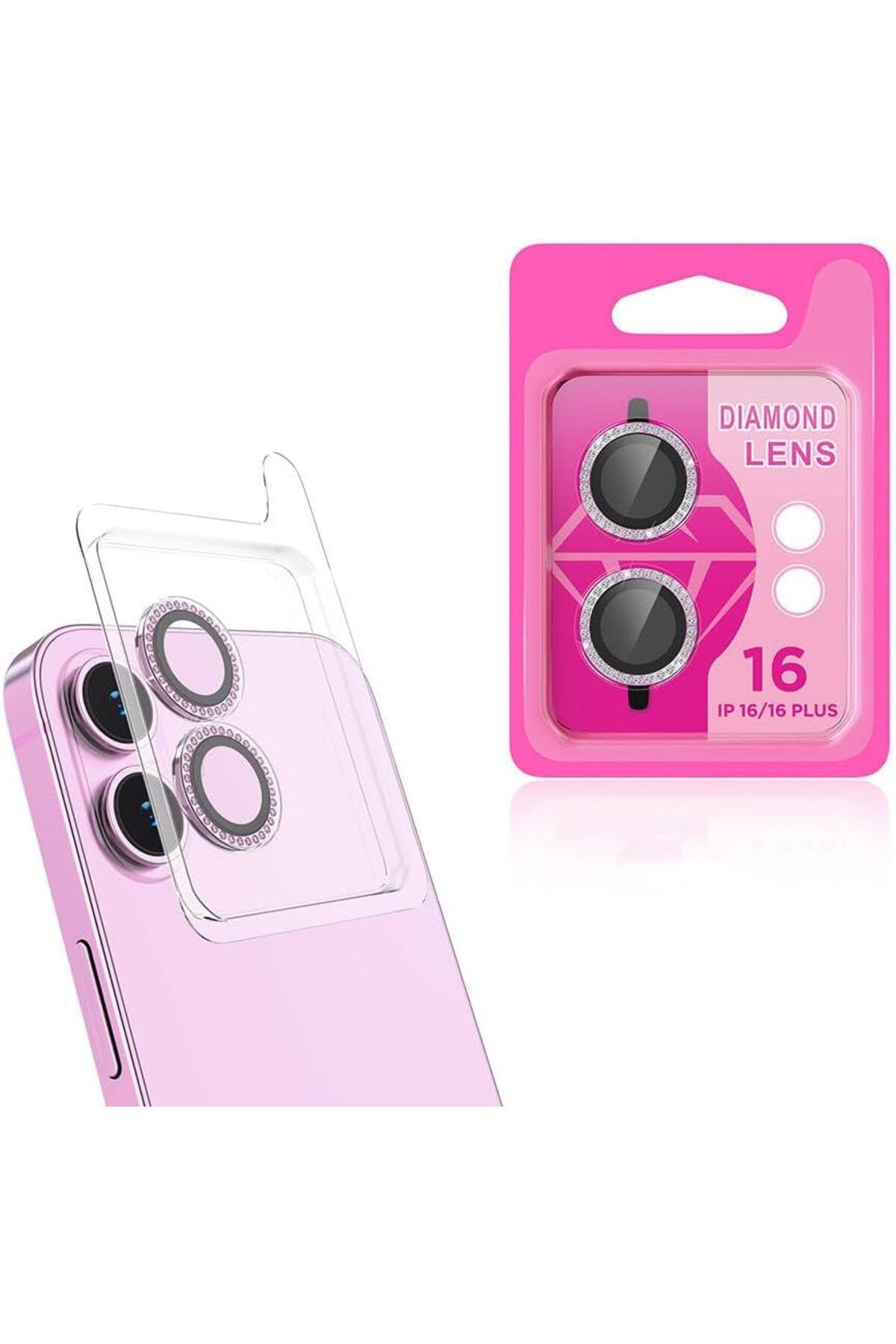 NcK Apple İle Uyumlu iPhone 16 iPhone 16 Plus CL-06 Kamera Lens Koruyucu Pembe