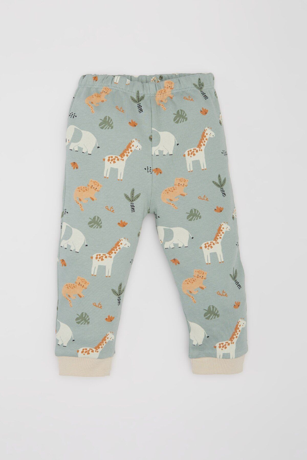 DeFacto-Safari Print Baby Boy Pajamas Set - Long Sleeve, Top Elastic Waist, Long Bottom E0760A525Sp 2