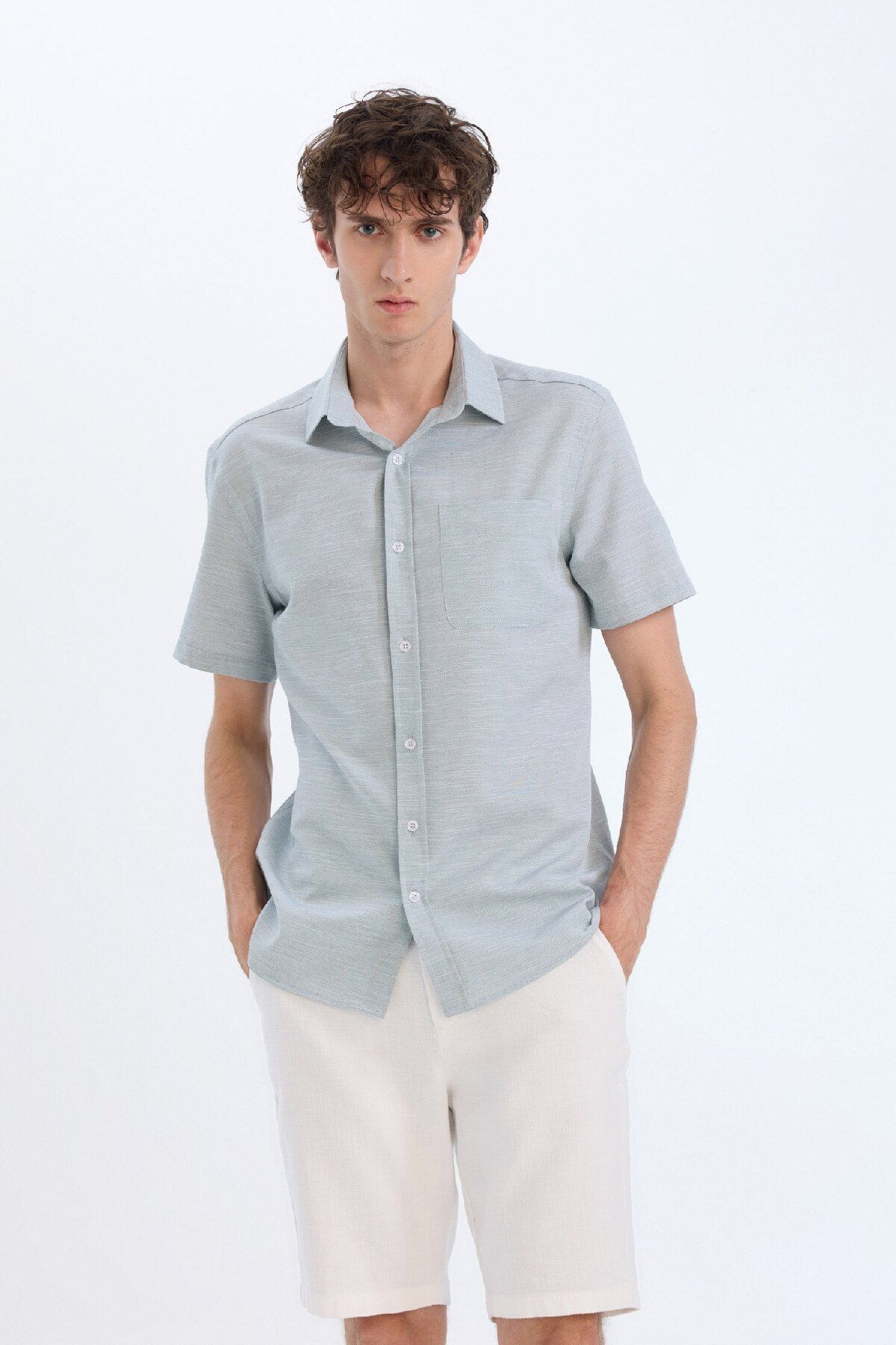 DeFacto-Modern Fit Polo Neck Basic Solid Short Sleeve Shirt E5077Ax25Sm 3