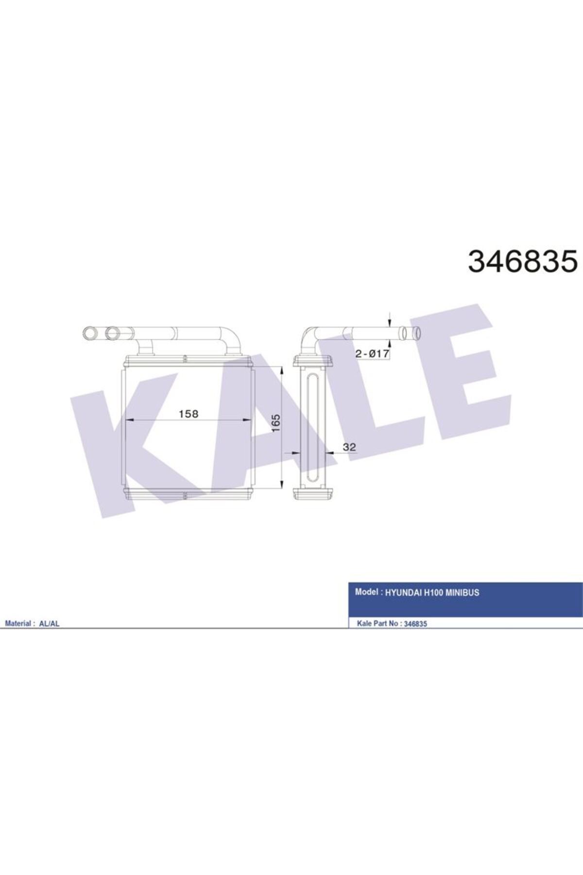 KALE RADYATÖR KALORIFER RADYATORU HYUNDAI H100 MINIBUS 1994-2005 (163X165X42)