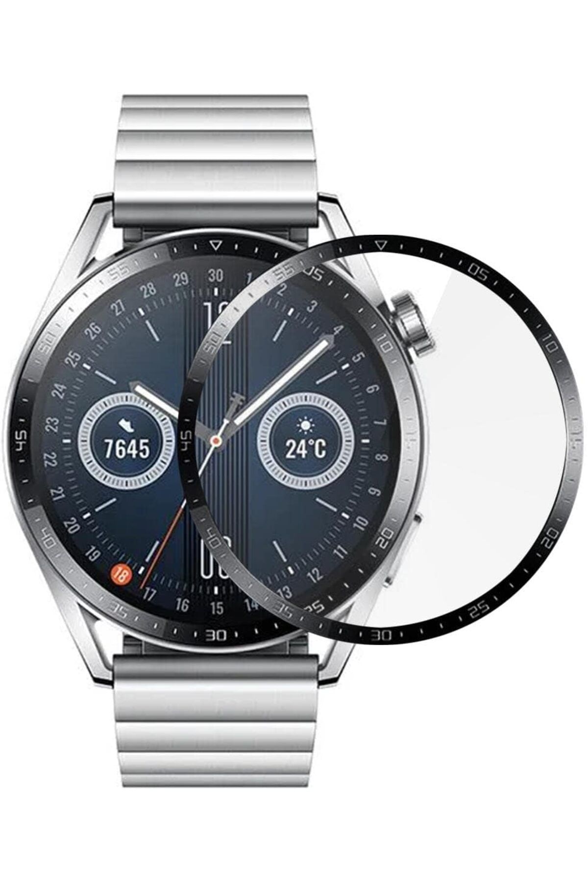 NcK Huawei Watch GT3 46mm Tam Kaplayan Temperli Cam Full Ekran Koruyucu Siyah