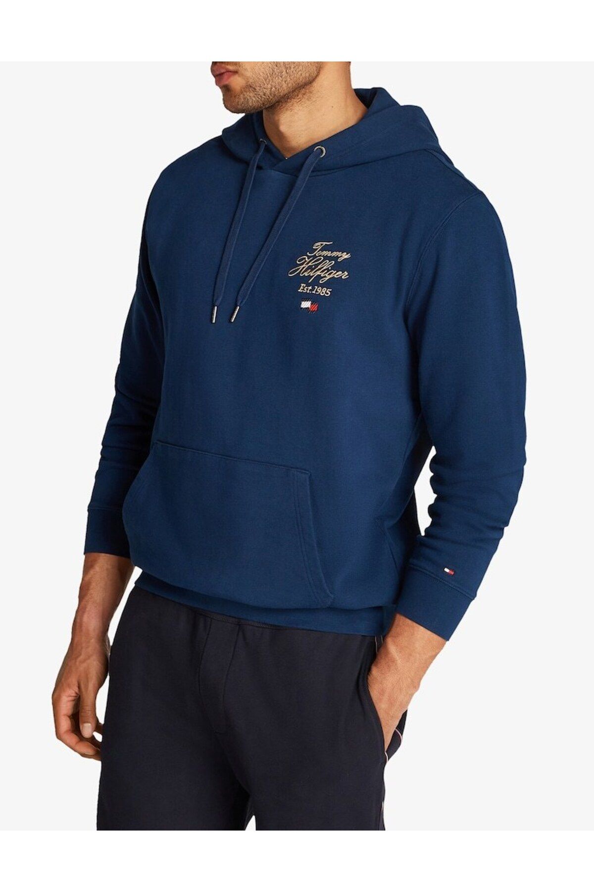 Tommy Hilfiger Erkek Pamuklu Regular Fit Kapüşonlu Uzun Kollu Lacivert Sweatshirt MW0MW37475-DAF