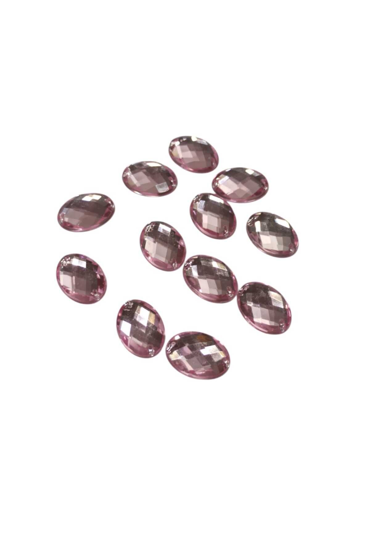 MandalinHome Pembe oval akrilik dikme taş 13x18 mm- 10 adet