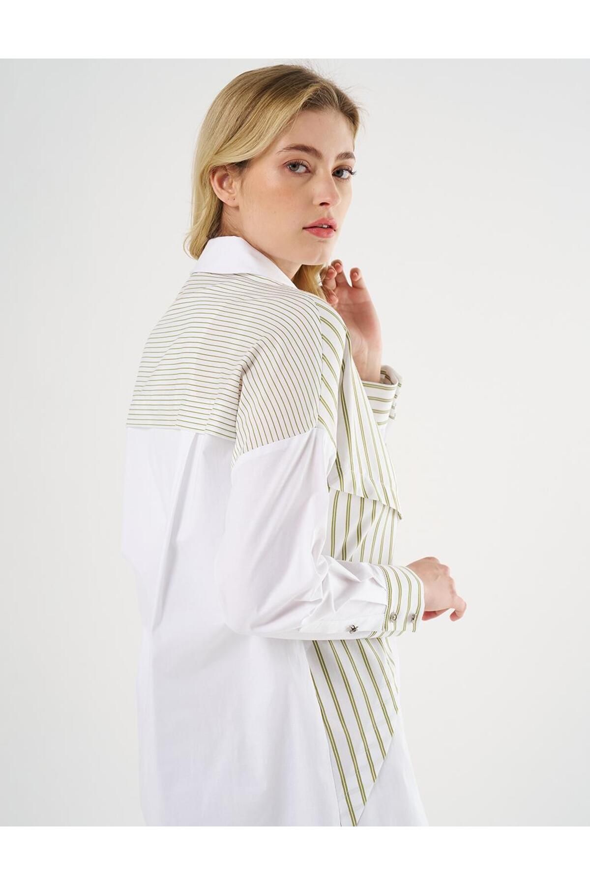 Kayra-Khaki Poplin Tunic - Stripe Pattern 4